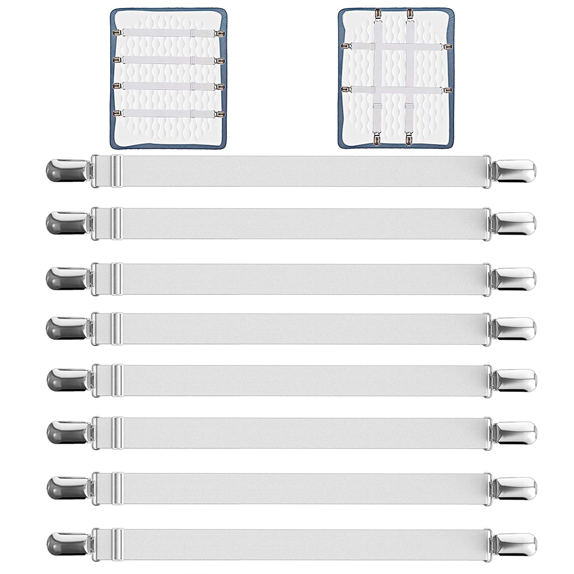 JOYSKY 8 Stück Bettlakenspanner - Verstellbar 26-90cm & 65-250cm