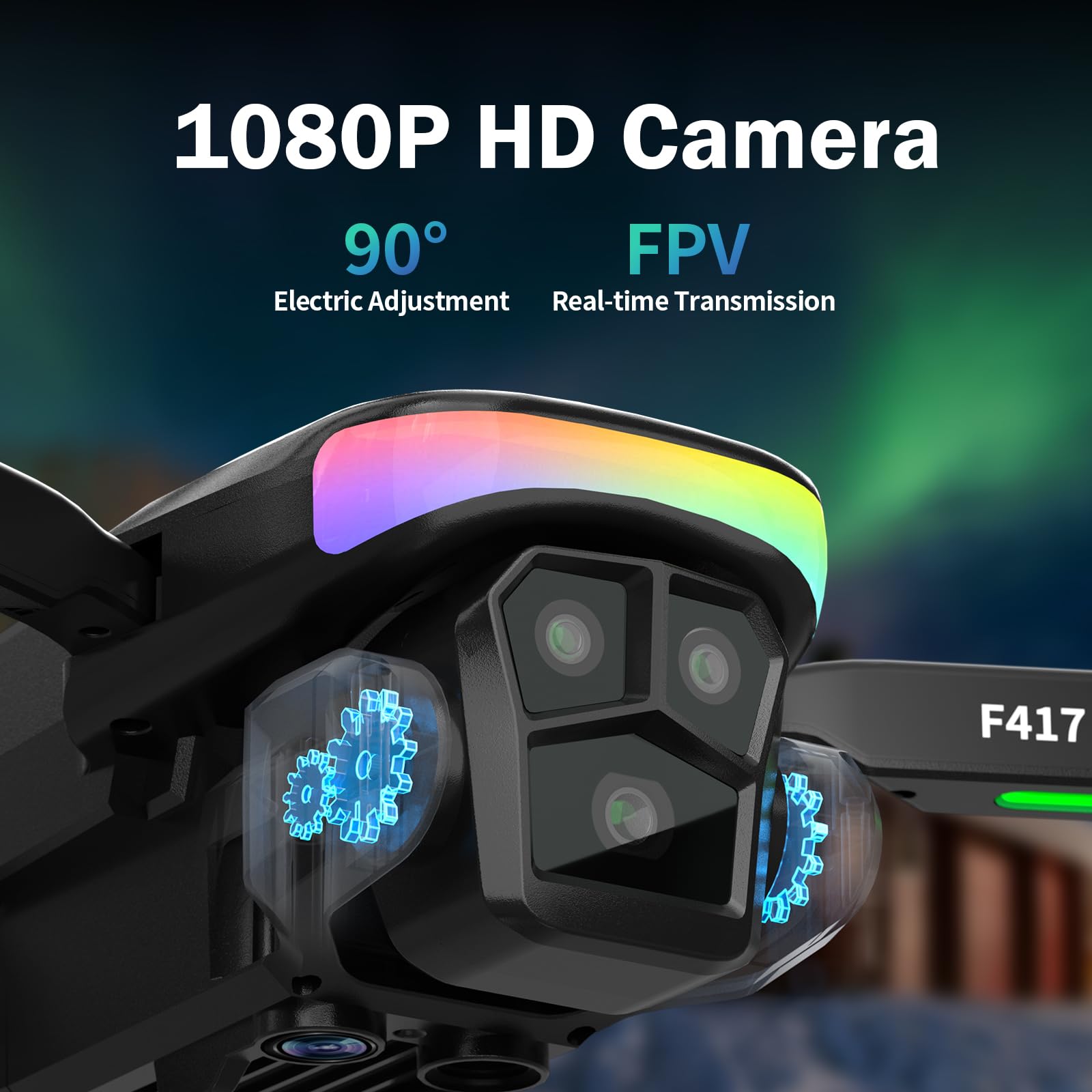 Drone con Telecamera 1080P per Adulti Principianti Luce LED Colorata, Drone FPV Quadricottero per Esterni con Trasmissione WiFi,Mantenimento Dell'altitudine,Tap Fly Controllo Gestuale,Flip 3D
