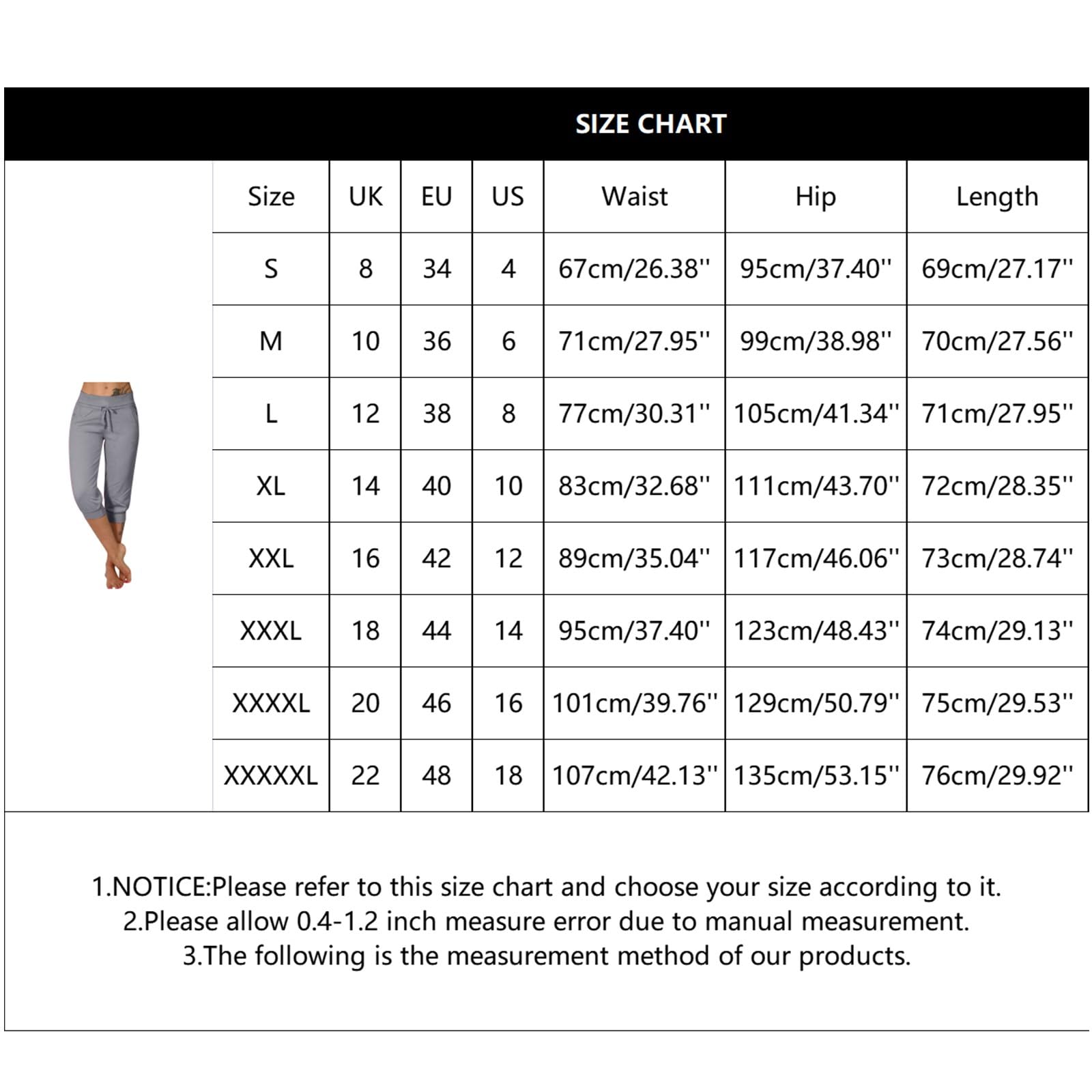 Pantaloni Capri da donna elasticizzati – Pantaloni sportivi da donna a 3/4, larghi al ginocchio, traspiranti, leggeri, per il fitness, vintage, estivi, a vita alta, in tessuto, comodi, per il tempo