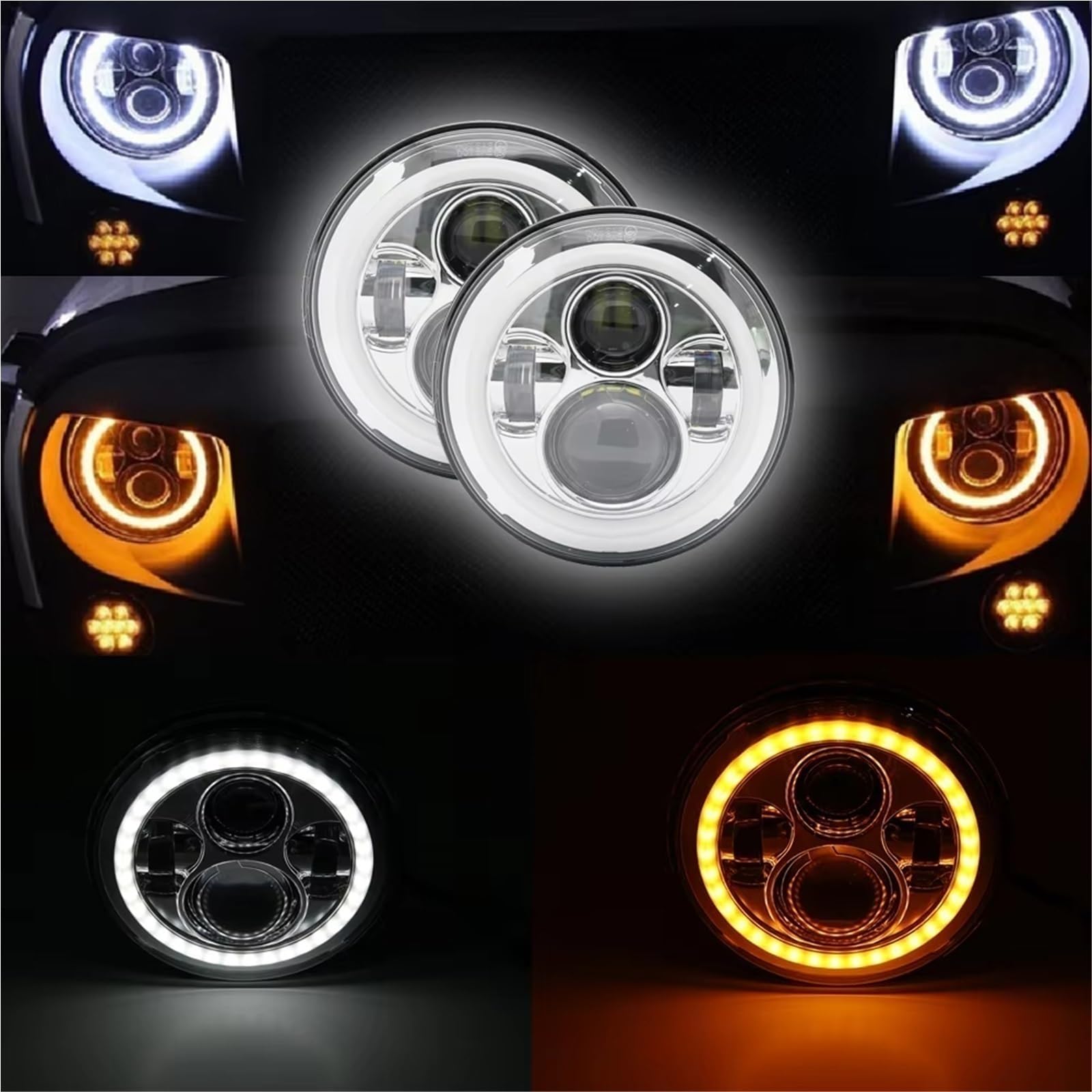 Faro Principale Fari Anteriori A LED Da 7" Con Luci Angel Eyes Complete Per Nissan Patrol Y60 Safari Fanale anteriori(Pair black SET)