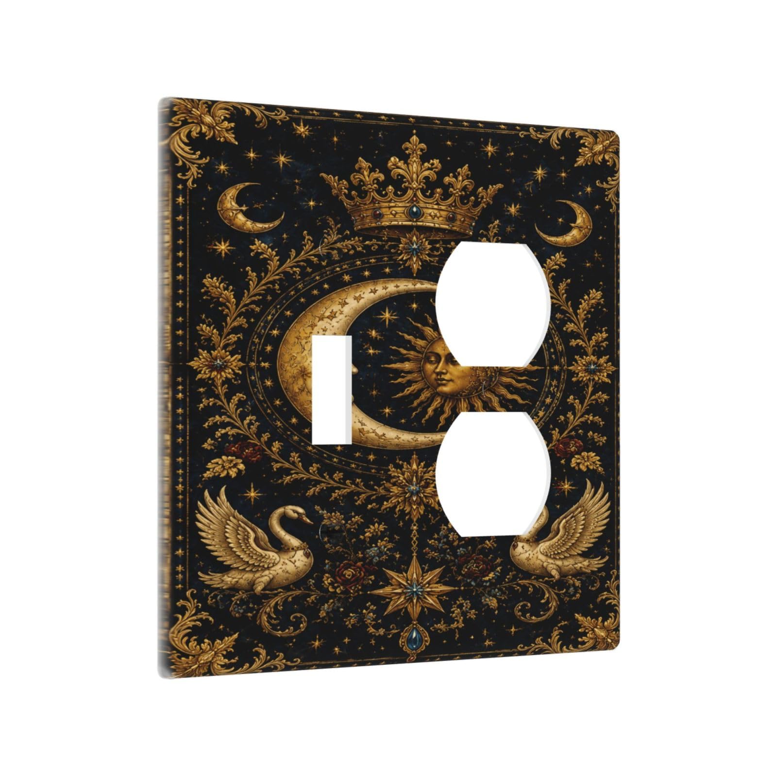 Thsanju Outlet Covers Celestial Sun Moon Fantasy 2 Gang Combin 1 Toggle/1 Duplex Light Switch Cover Decorative Royal Gold Magical Fantasy Gfci Wall Plate Electrical Receptacle Switchplate for Home