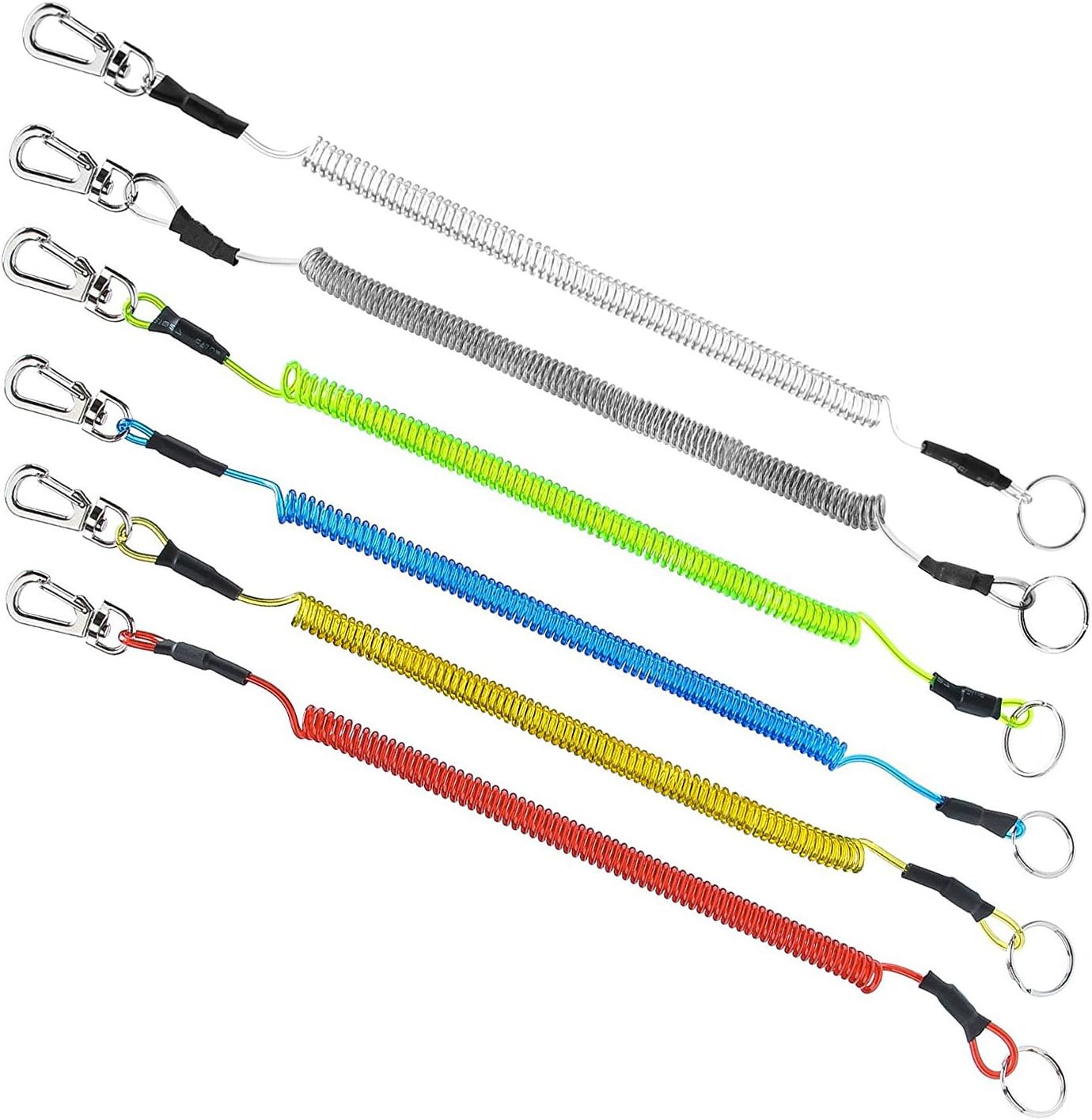 LINPOZONE Multicolor Fishing Lanyards - Stainless Steel Coil Lanyards for Securing Fishing Pliers, Kayak, Surfing, Boating and Wading, 6 Pack