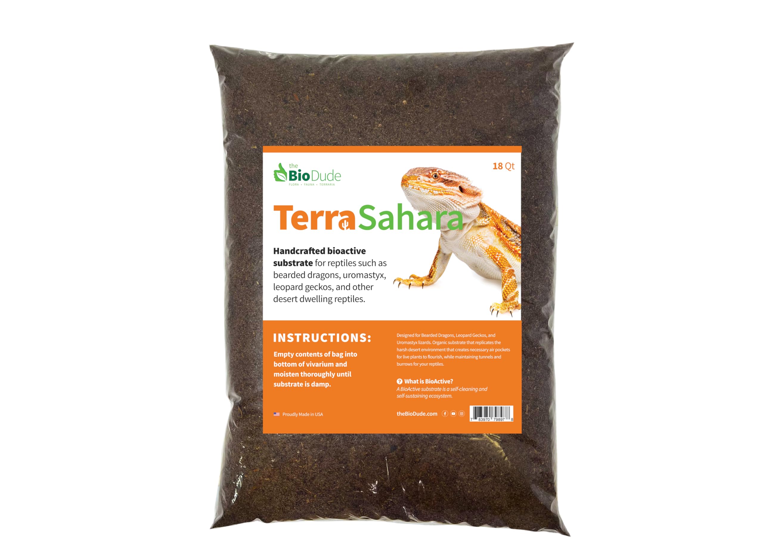BIODUDEThe Bio Dude Terra Sahara Bioactive Reptile Substrate 18 quarts for terrariums and vivariums. Great for All Bearded Dragons, Leopard Geckos, Uromastyx, Tarantulas and Desert Plants