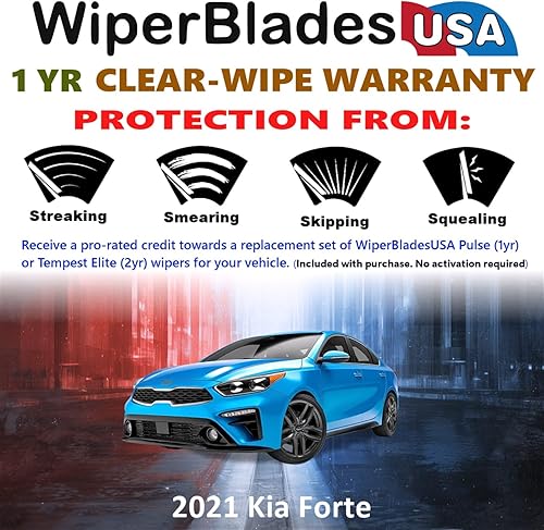 Miniatura 2 de WiperBladesUSA Juego de escobillas limpiaparabrisas con garantía de 1 año compatible con limpiaparabrisas Kia Forte 2021 (Juego de 2) Limpiadores de