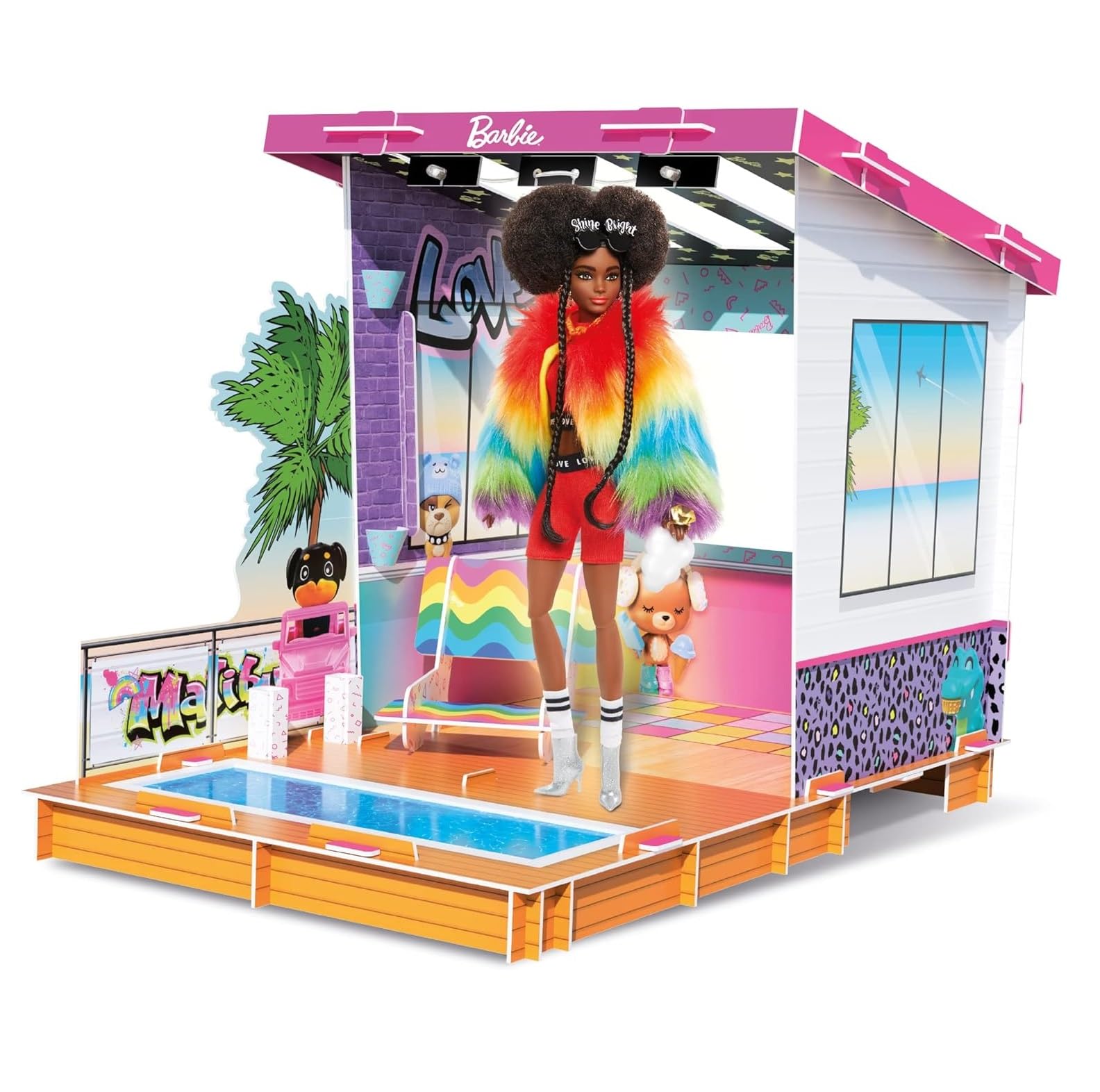 Barbie by Bladez Toyz Pop Up Party House - Customizable Barbie Doll House Playset with LED Lights & Pool - Easy Build Barbie Toy - Sustainable Barbie Accessories - Barbie Gifts for Every Barbie Girl
