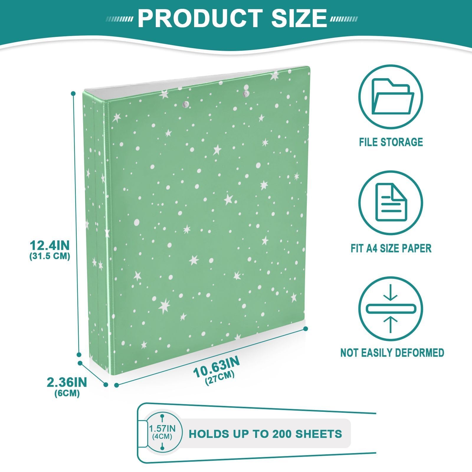 Carpetas de 3 anillos de 1.5 pulgadas con estrellas y puntos decorativos redondos con clip de metal, organizador A4 para oficina en casa, paquete de 2