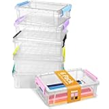 Sooez 6 Pack Extra Large Pencil Box, Plastic Hard Pencil Case Crayon Box Bulk, Clear Marker Organizer Plastic Containers with Lid, Stackable Storage Boxes for Art Craft, Back to School Supplies, Multi