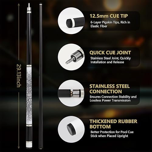 Miniatura 5 de Taco de billar de fibra de carbono con estuche, palo de billar con tecnología de carbono completo para adultos, Taco de piscina profesional de baja