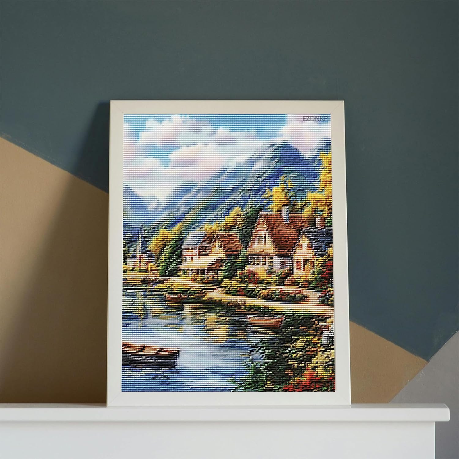 EZDNKPI Landscape Cross Stitch Stamped Kits, Small Town by the Lake, Pre-Printed Cross-Stitching Starter Pattern for Beginners Adults, 11CT Embroidery Kits 12x16inch image 3