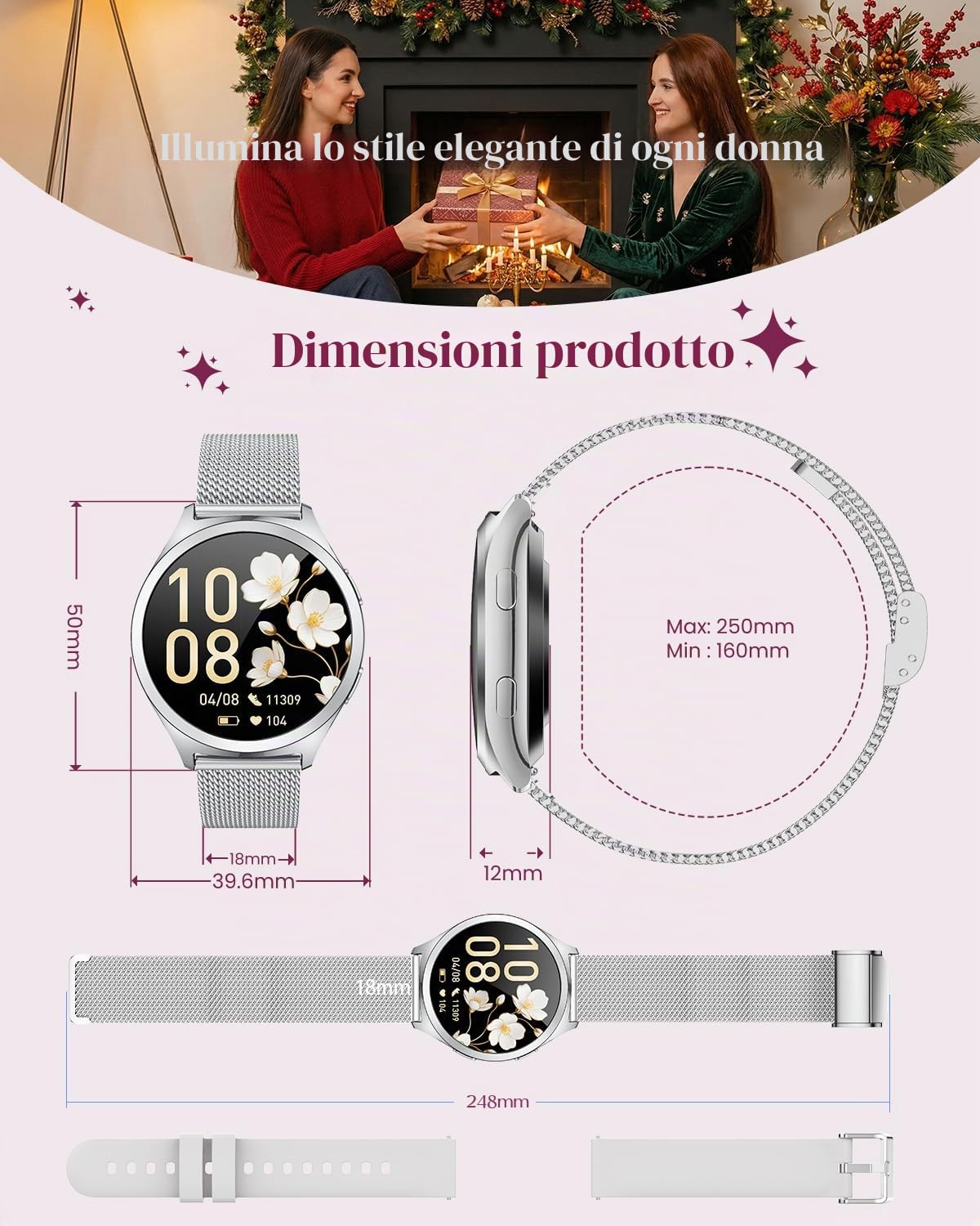 Smartwatch Donna Orologio con Chiamate Bluetooth: 1.27" Orologio Intelligente 100 Modalità Sportivo Smart Watch con Assistente Vocale Fitness Tracker IP68 Impermeabile Contapassi Polso per Android iOS