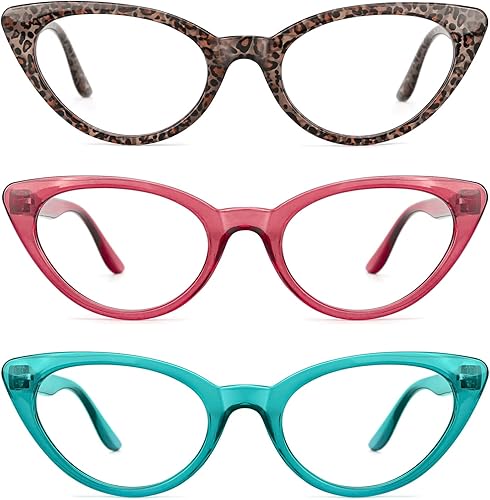 Miniatura 1 de TIJN Paquete de 3 lentes de lectura retro de ojo de gato para mujer, con bloqueo de luz azul, lentes de ojo de gato (1.0)
