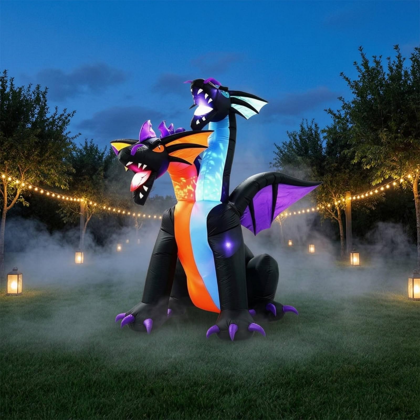 Outdoor Aufblasbare Deko Drachen Figur Luftfigur Gartenmotiv LED Beleuchtung Polyester Material mit Gebläse Und Heringen für Hof Dekoration Gartenparty Halloween