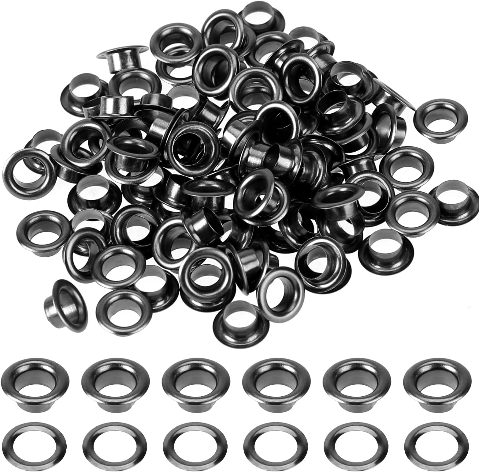 100Sets Metal Black Eyelets 1/4 Inch Grommets Eyelets with Washers 1/4 Grommet Kit for Canvas, Shoes, Clothing, Bead Cores, Fabric, Leather and Bag