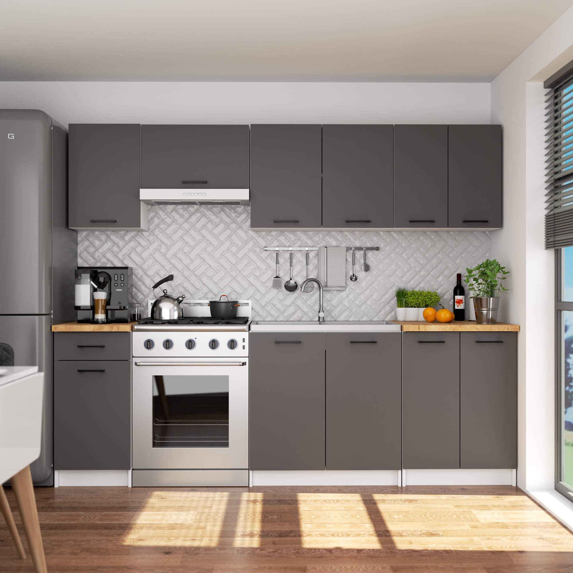 AKORD Herdumbauschrank Ofenschrank OLIWIA S60 60 cm | mit 1 Tür | Küchenschränke | Für kleine Küche | Für eine Küchenzeile | Als Teil eines Sets | B60 x H82 x T55 cm | 20,70 kg | Weiß & Graphitgrau