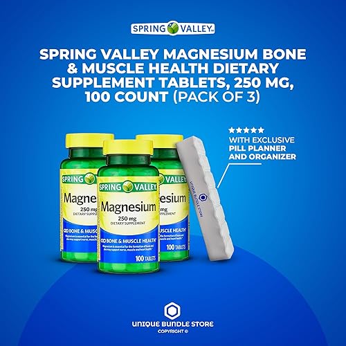 Miniatura 2 de Spring Valley - Tabletas de magnesio de 250 mg, 100 tabletas para la salud ósea y muscular, tabletas de magnesio, suplemento dietético + organizador