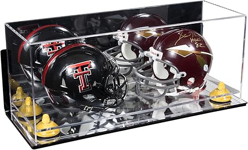 Miniatura 74 de Better Display Cases Acrílico 2 Mini casco de fútbol (no tamaño completo) vitrina con base de césped transparente (V46/A019)