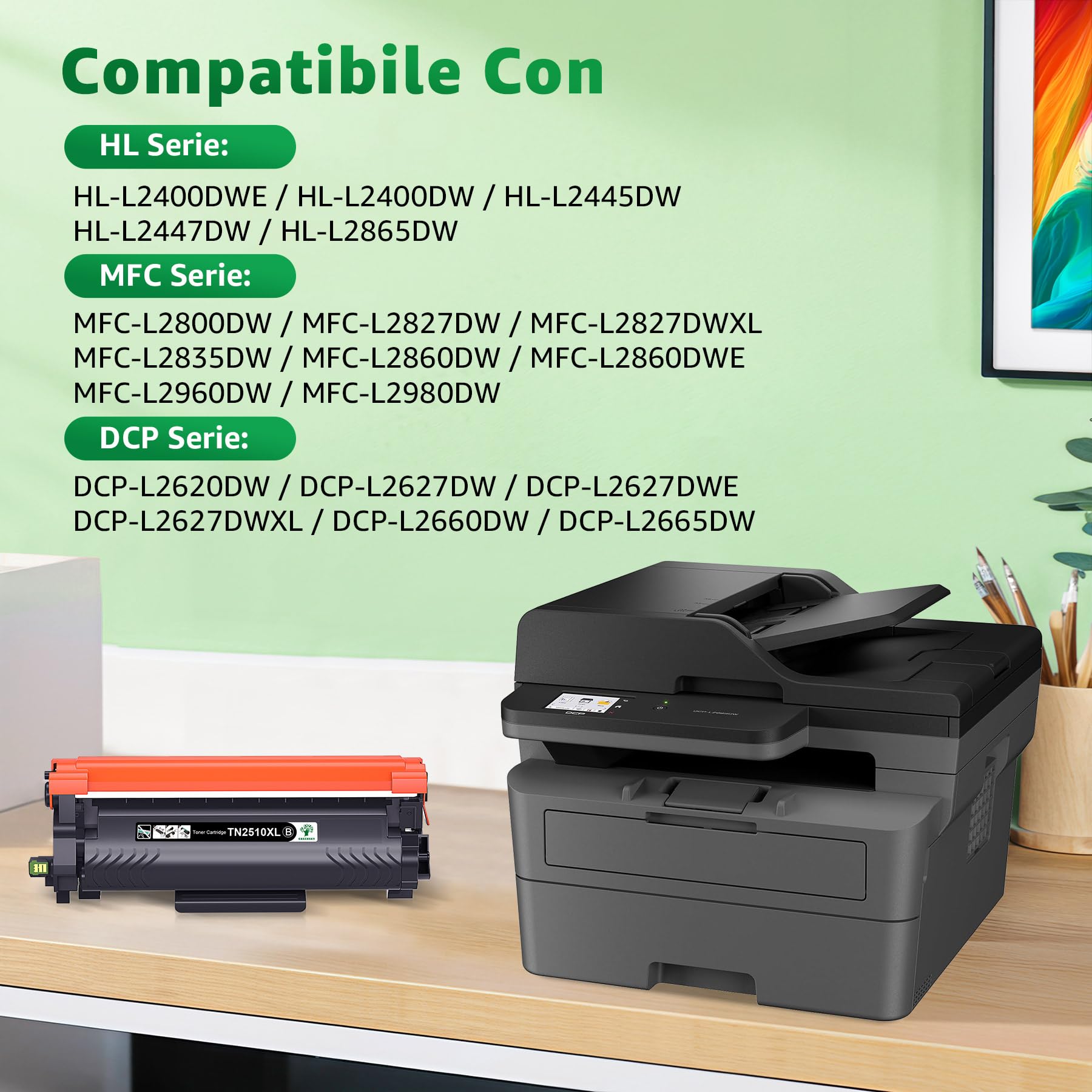 GREENSKY TN2510 TN2510XL Toner TN 2510XL TN-2510 XL Compatibile con Brother HL-L2400DWE HL-L2400DW HL-L2445DW DCP-L2627DWE MFC-L2800DW DCP-L2660DW DCP-L2665DW MFC-L2827DWXL MFC-L2860DWE (1 Nero)