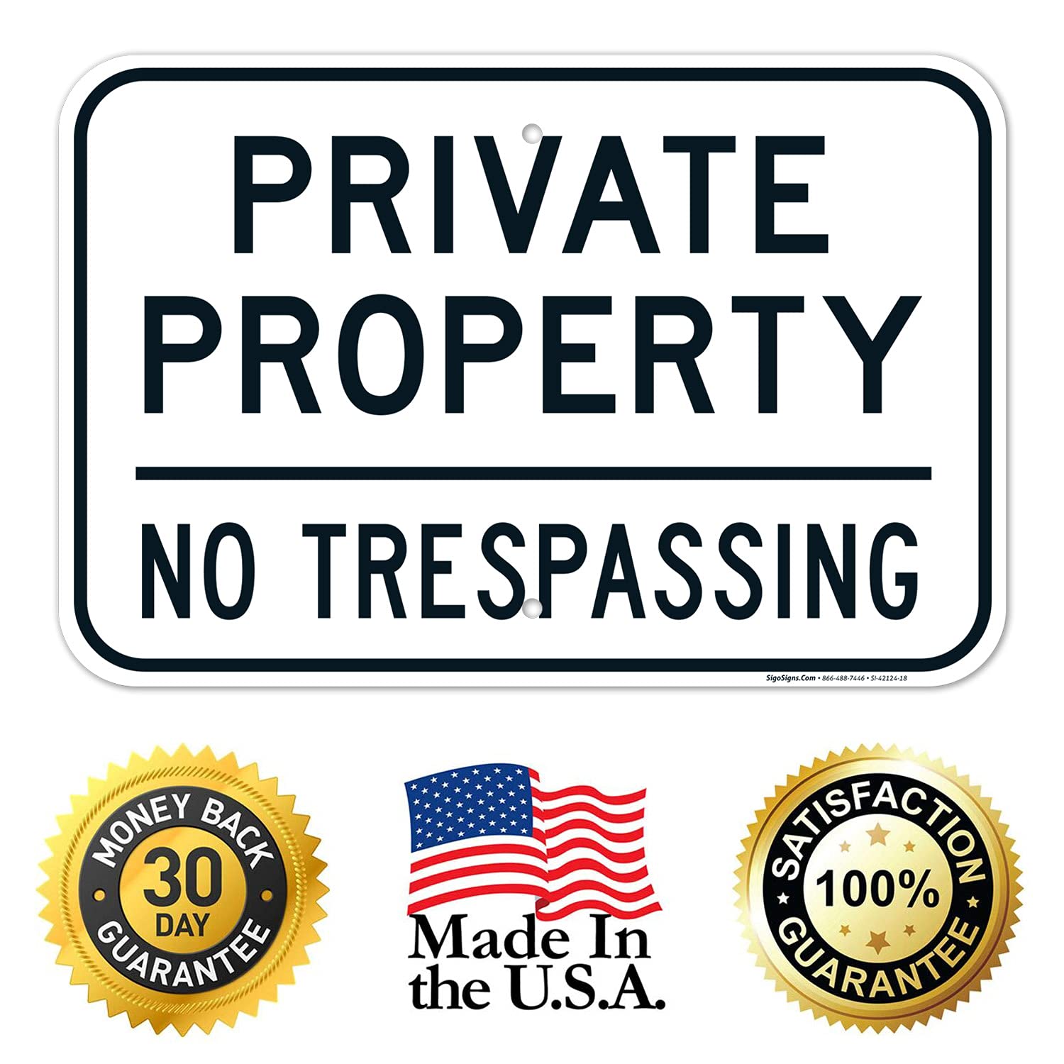 Private Property Sign, No Trespassing Black Sign, 12x18 Inches, Rust Free .063 Aluminum, Fade Resistant, Made in USA