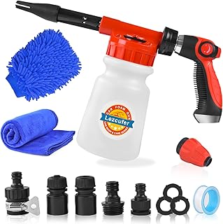 Car Wash Foam Gun, Adjustable Hose Wash Sprayer with Ratio Dial Foam Blaster,with Nozzle, Wash Mitt &Towel,Foam Cannon for Car Cleaning and Garden Use with Quick Connector to Any Garden Hose