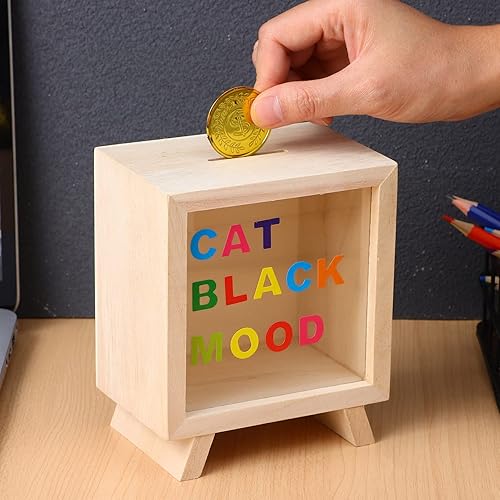 Miniatura 7 de SAFIGLE Alcancía transparente para adultos y niños, alcancía de madera para niñas y niños, colorida hucha para ahorrar dinero, hucha grande