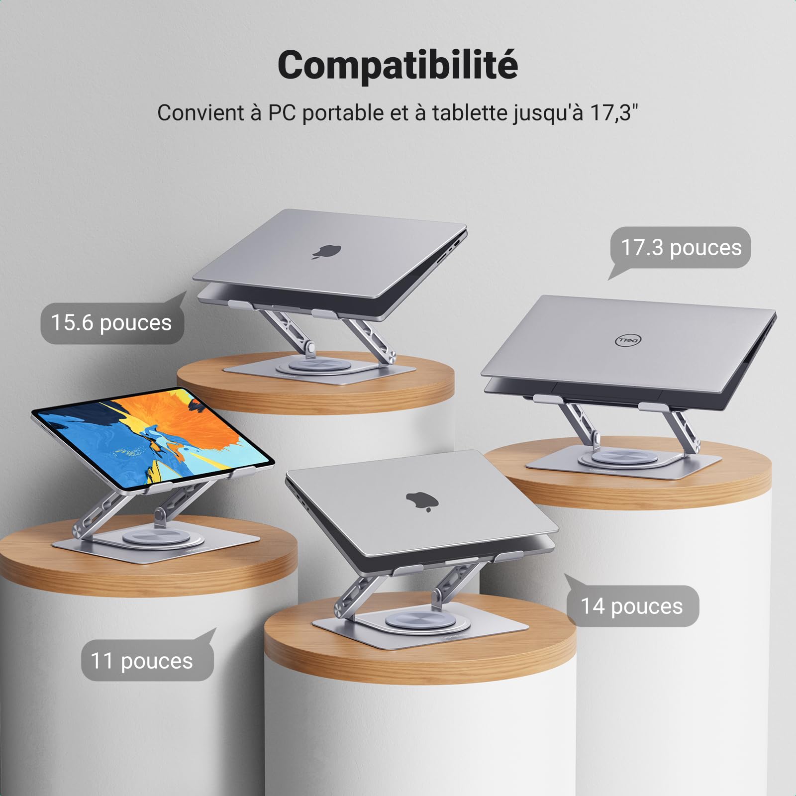 UGREEN Support Ordinateur Portable Rotatif 360 Degrés Support PC Portable Bureau Réglable Pliable Ergonomique Refroidissement Laptop Stand 10 à 17,3 Pouces Compatible avec MacBook Air Pro Dell