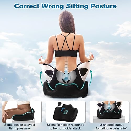 Miniatura 2 de Cojín de asiento, almohada grande antideslizante de espuma viscoelástica para hemorroides, cojines de asiento extraíbles y lavables para sillas de