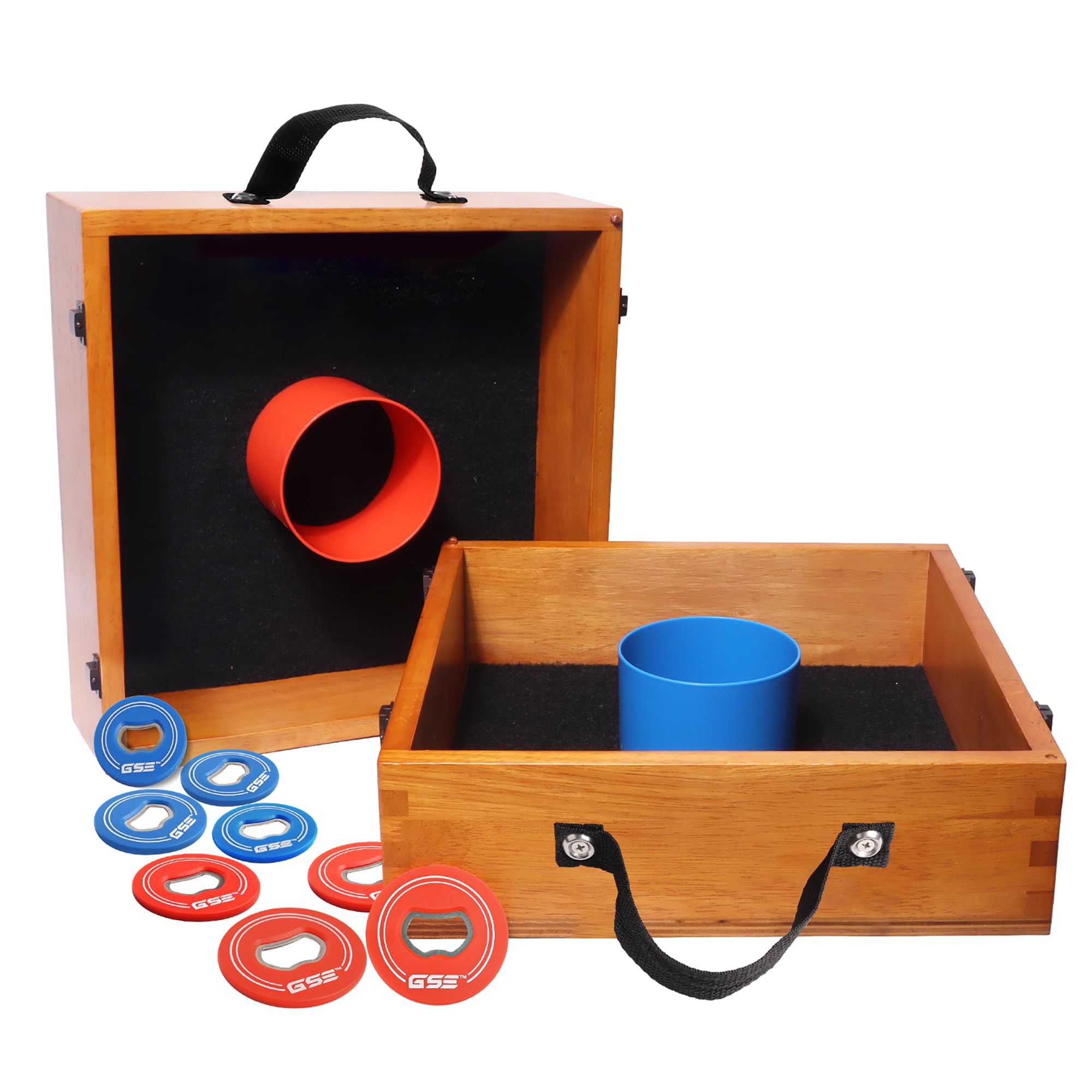 Premium Wood Washer Toss Game Set with 8 Washers with Bottle Opener for Adults and Family. Portable Lawn Game for Beach, Backyard, Pitching, Tailgating, Camping