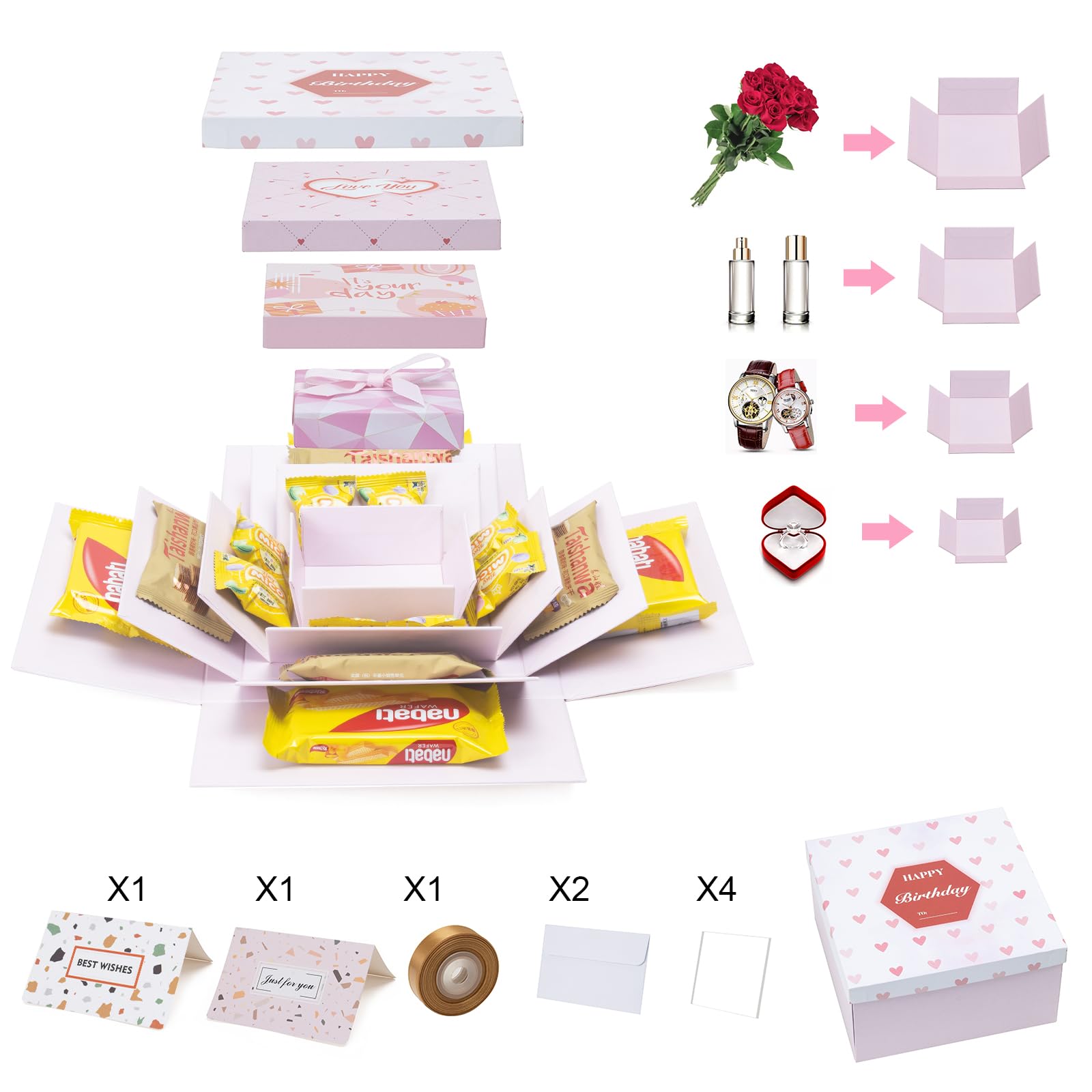 CHARMGIFTBOX Set di 4 scatole regalo di nidificazione con 4 scatole esplosive per bambini ragazzi e ragazze compleanno (A)