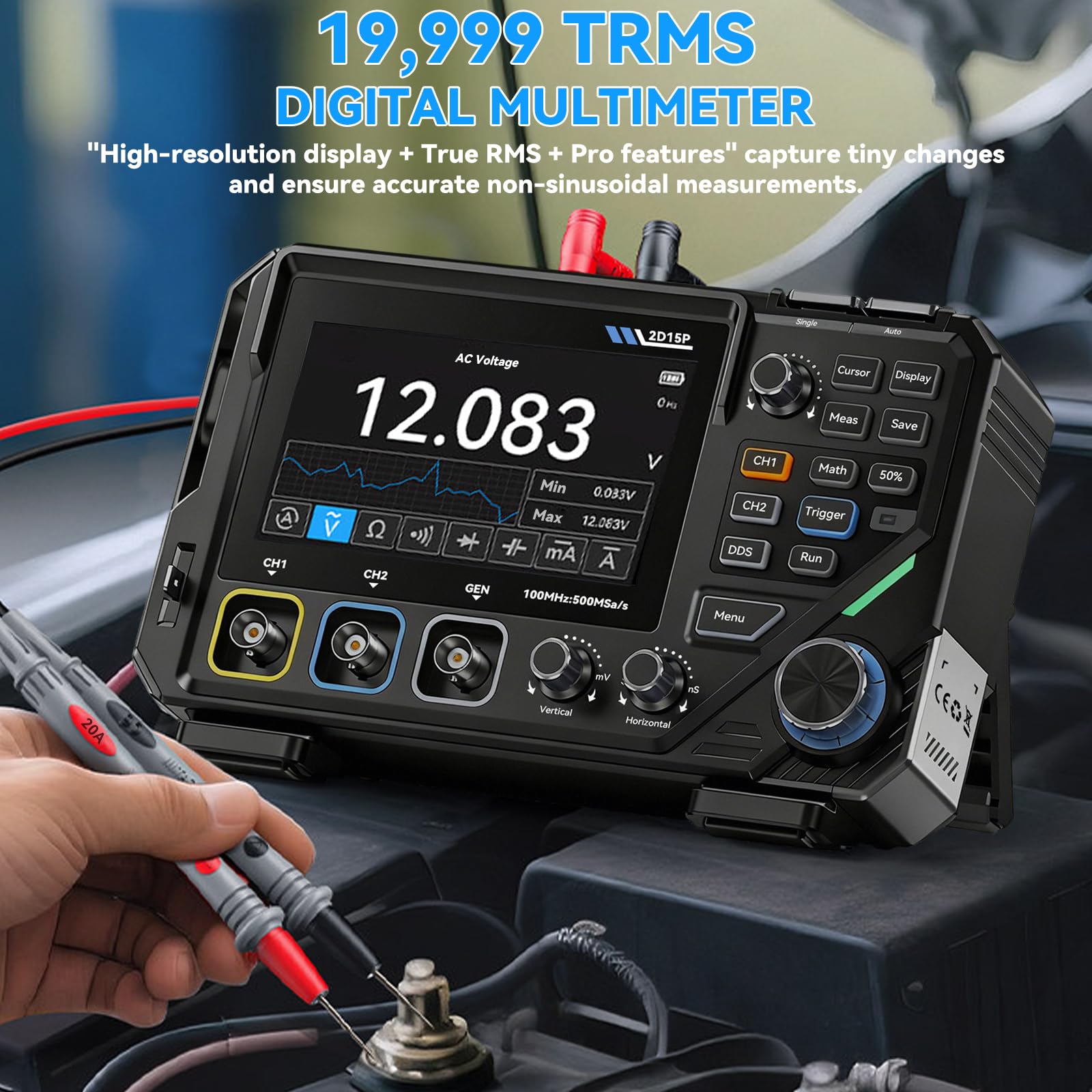 Oszilloskop, 2D15P Oszilloskop Multimeter 100MHz Bandbreite 3 in1 10MHz Signal Generator 4,5 stellige Präzision Multimeter 500MSPS AbtastrateTouchscreen Tastenbedienung