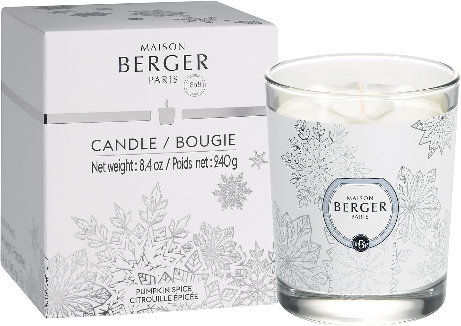 Maison Berger - Scented Candle - Holiday Collection - 4 inches Height, 3.25 inches Diameter - 8.4 Ounces - 240 Grams (Pumpkin Spice)