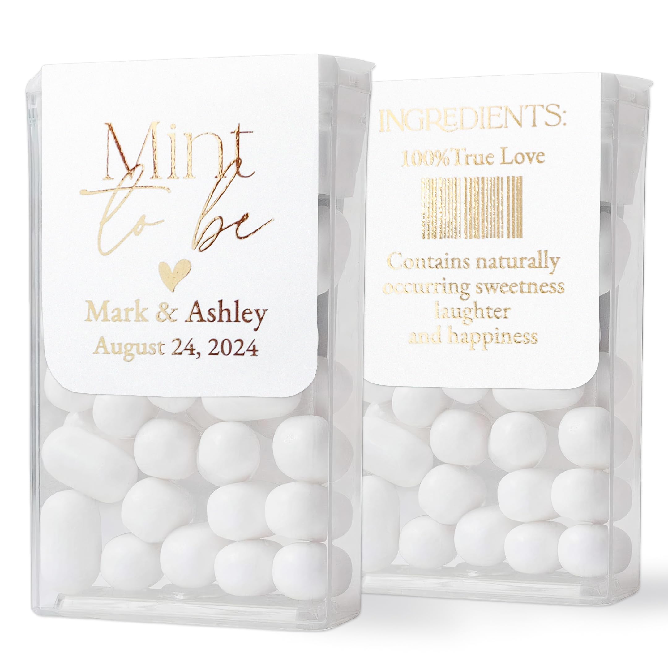 XOXOKristen 25 PCS Gold, Silver or Rose Gold Personalized Mint to be Wedding Favour Labels for mini Tic Tacs Mints, Custom Engagement Labels for tic tac packs Bulk stickers for favours - LABELS only