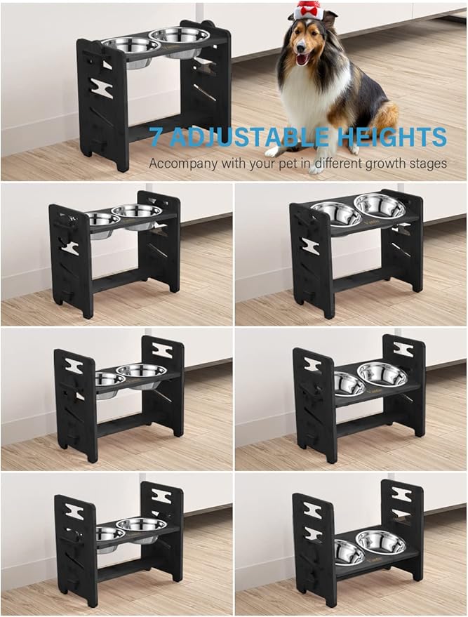 Comedero Elevado para Perro Ajustable Bambú con 2 Platos Ace miniatura 3