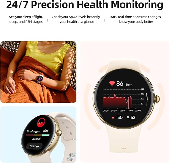 Smart Watch, 2025 3rd Generation, Constant Display, AMOLED Display, ChatGPT Equipped, AI Dial, Two-Tone, Quick Release Band, Smartwatch, Round, 1.7 inches 43 mm, Thin, Lightweight, Latest Bluetooth
