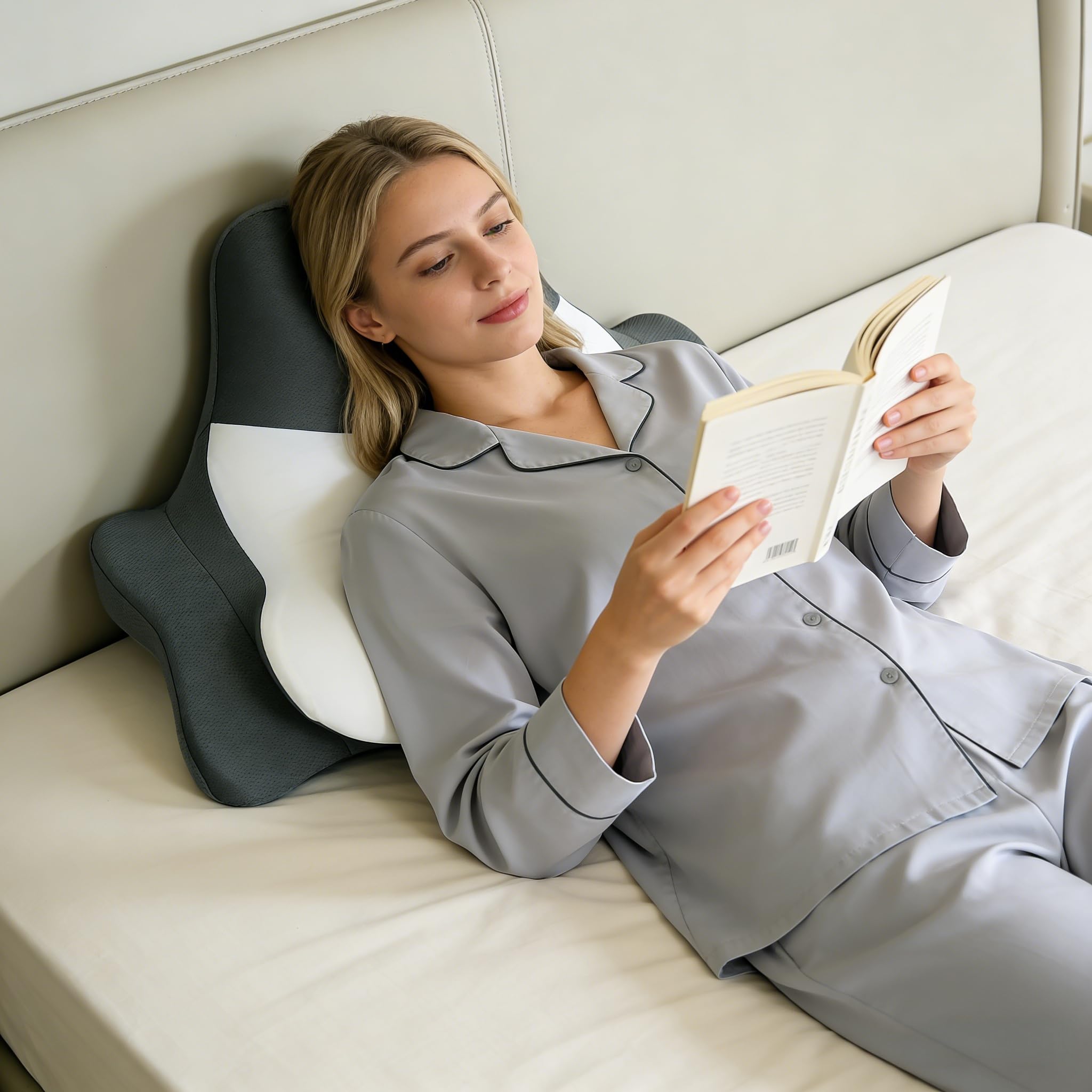 FATIVO Cuscino da Lettura per Letto, Sdraiato, Appoggiato e Prono, Cuscino Cervicale a cuneo per dormire Ergonomico Memory Foam di supporto per mento e schiena su Divano, Letto