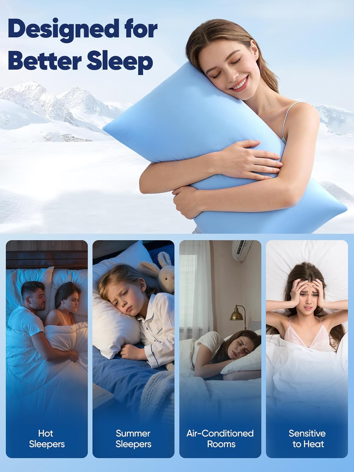Avolare Cooling Pillow Cases Queen Size Set of 2,Arc-Chill 3.0 Cool Pillowcases for Hot Sleepers(Q-Max>0.5),Breathable&Stretchy Fabric,Softer Than Silk,Zipper Pillow Cases,Blue - Image 6