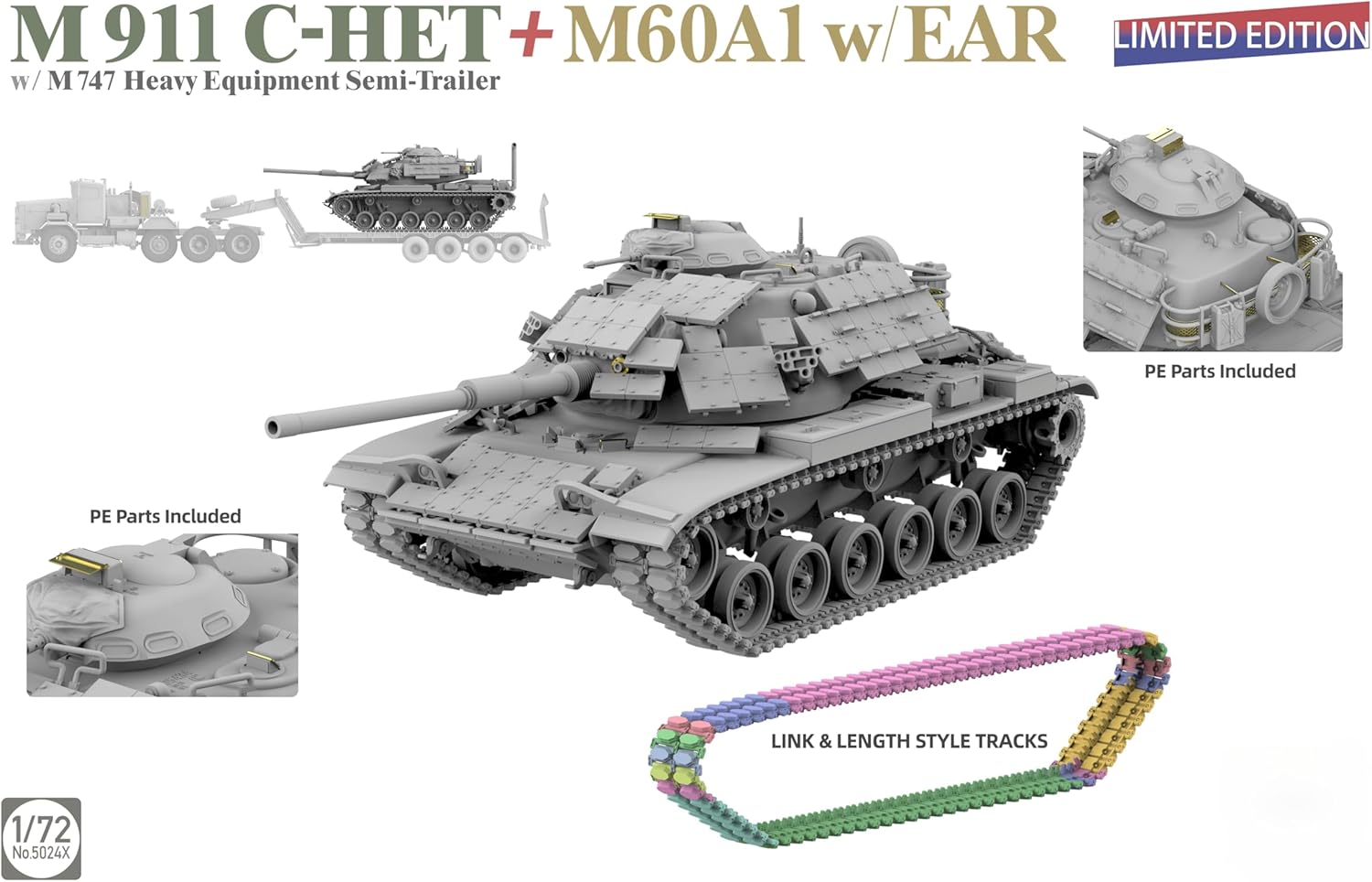 5024X 1/72 M911 C-HET+M60A1 w/Ear w/M747 Heavy Equipment Semi-Trailer Kit