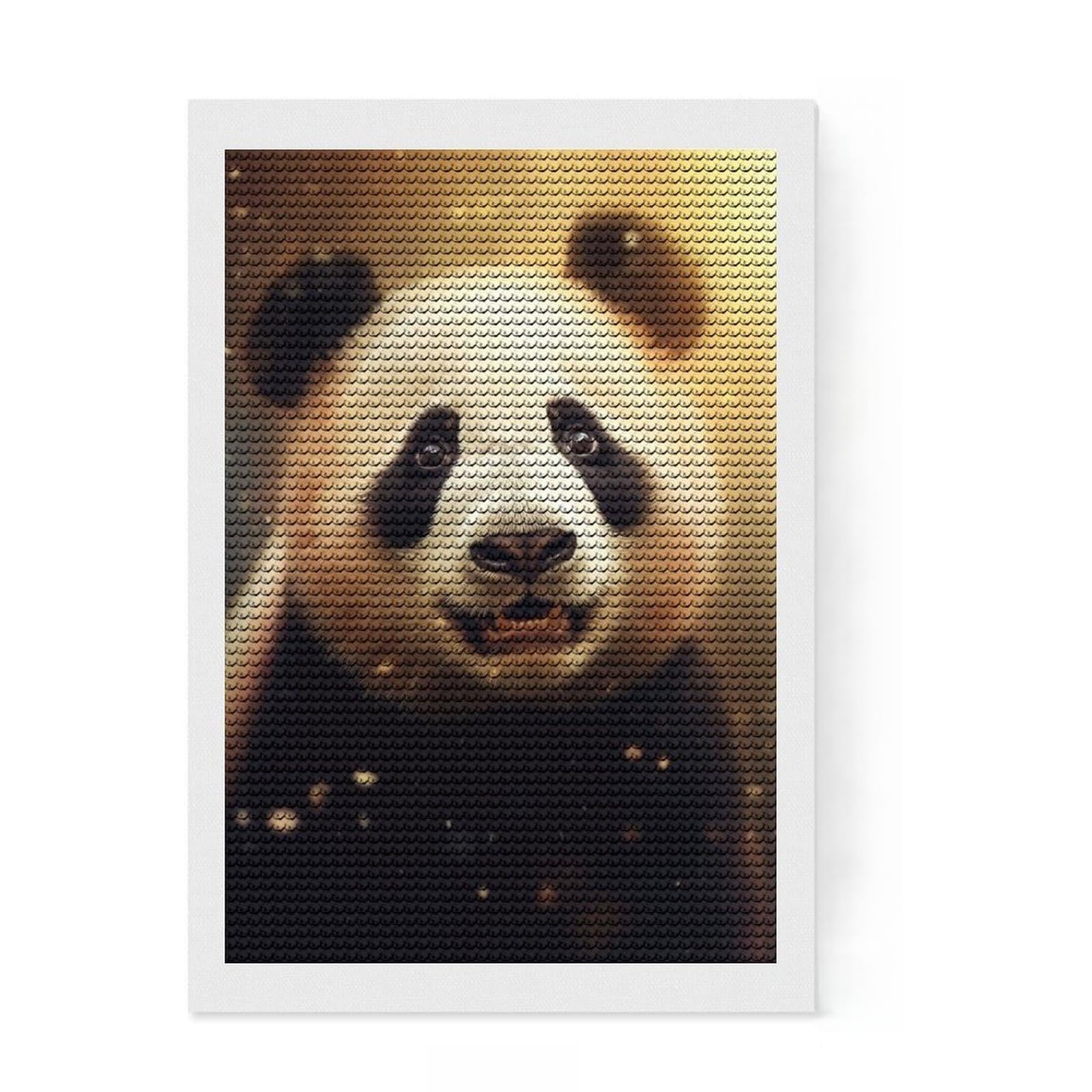 Junmoney Panda Pandas Diamond Art Kit 8"x12", for Teens, Stress Relief Craft, Home Wall Decor, Festive Craft Gift, Adhesive Canvas