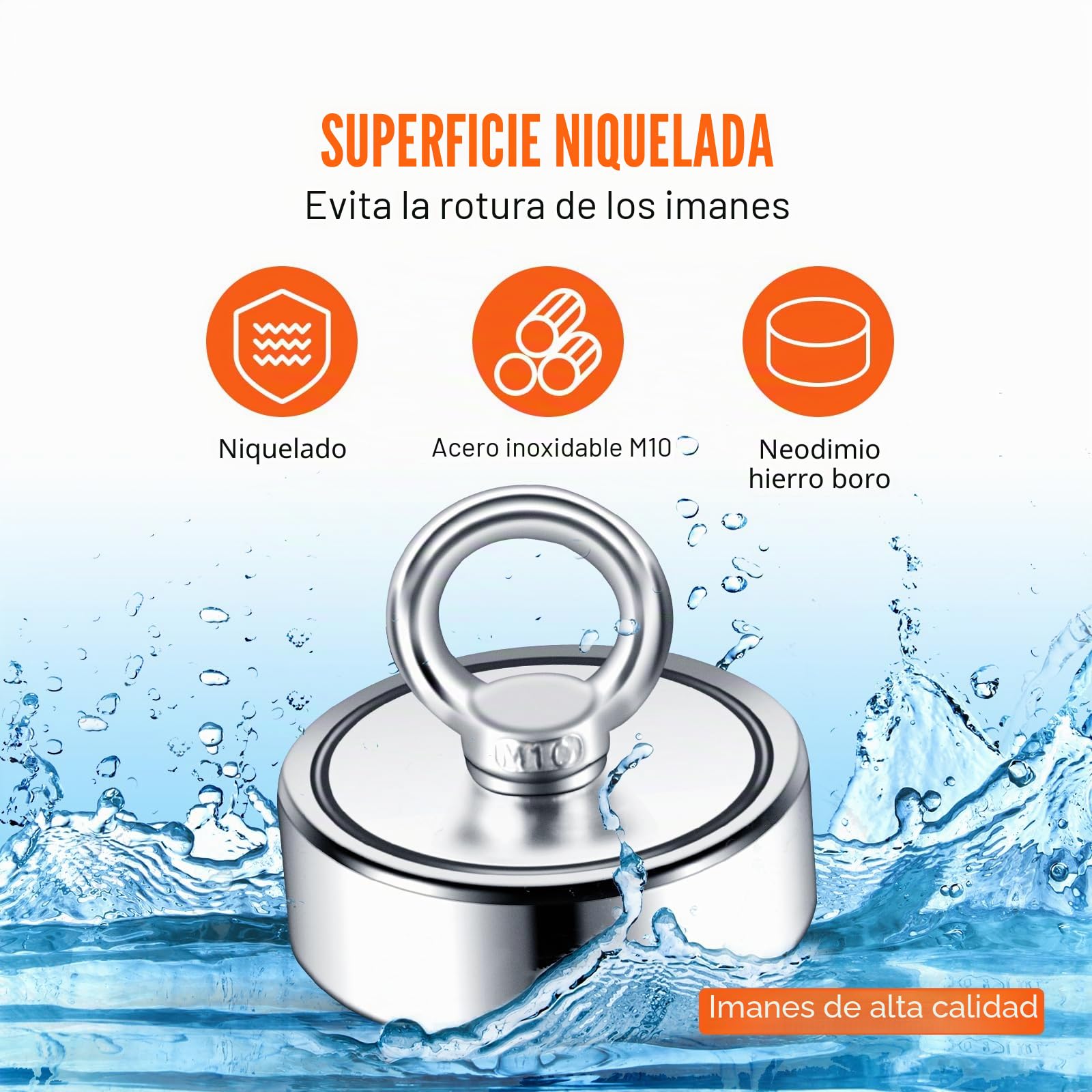 VEVOR Imán de Pesca de Doble Cara Superfuerte Capacidad 272x2 kg Kit de Pesca con Imán de Neodimio con Gancho de Cuerda Par de Guantes y Estuche para Pesca Magnética y Búsqueda de Tesoros Submarinos