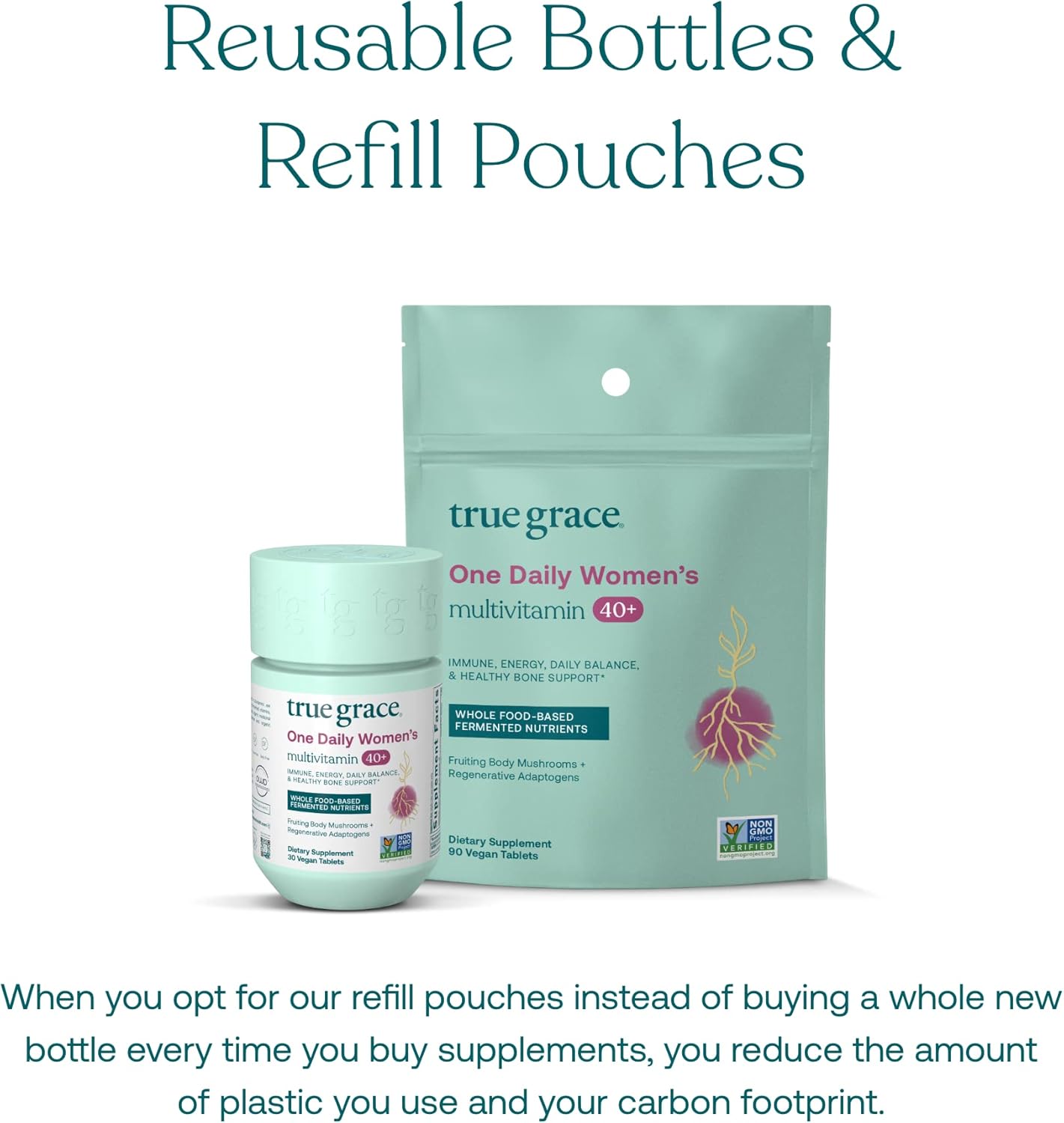 True Grace One Daily Women’s Multivitamin 40+ (30 Vegan Tablets) & One Daily Women’s Probiotic (30 Vegetarian Capsules) - Gluten Free, Soy Free, Organic - 30-Day Supply of Each - Image 6