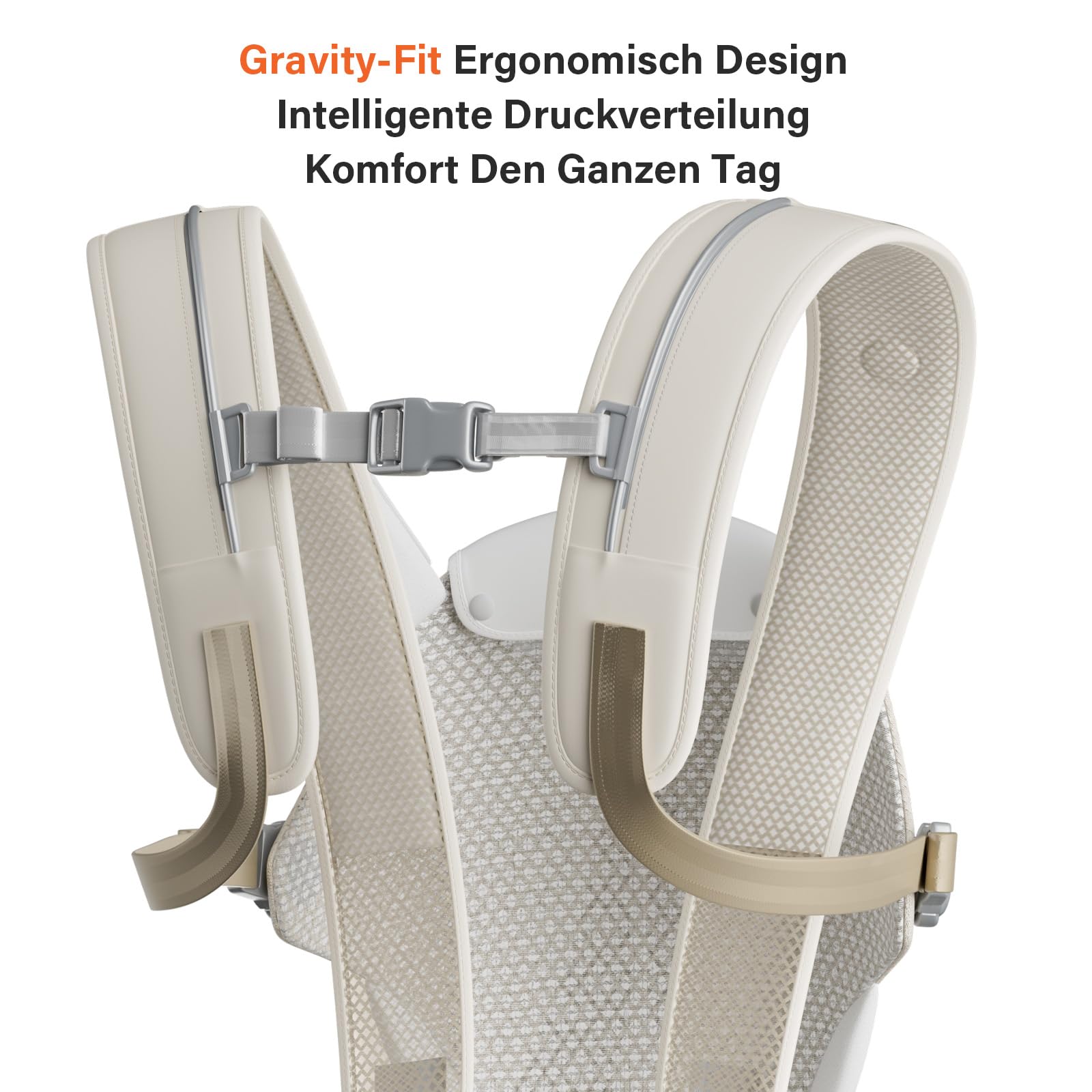 Ergonomische Babytrage mit Hüftsitz, 4D-Gitterpolsterung, Modulares 2-teiliges Tragesystem, Front-Magnetverschluss, Atmungsaktiv, Für verschiedene Tragepositionen Beige