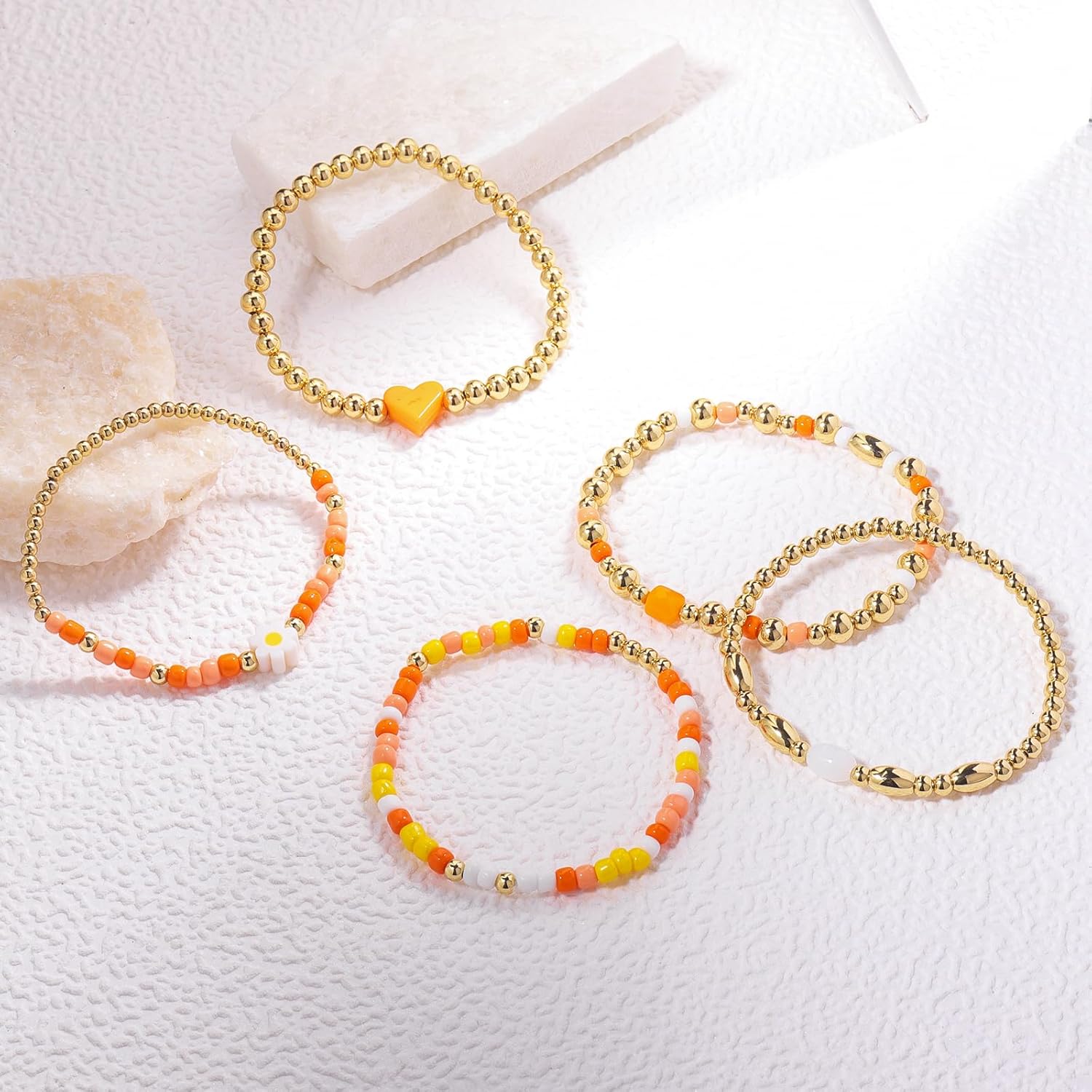 Gold Bracelets for Women Waterproof, 14K Gold Plated Beaded Cross Bracelets Set,Boho Stretch Bracelets Stackable Jewelry for Women Teenage Girls Jewelry Christmas Gifts - Image 6