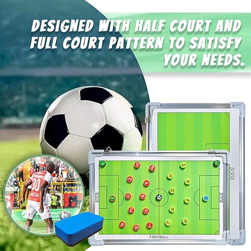 Miniatura 4 de Pure Vie Tabla magnética de tácticas de entrenamiento de fútbol, portapapeles de fútbol portátil para entrenadores de fútbol de borrado en seco,