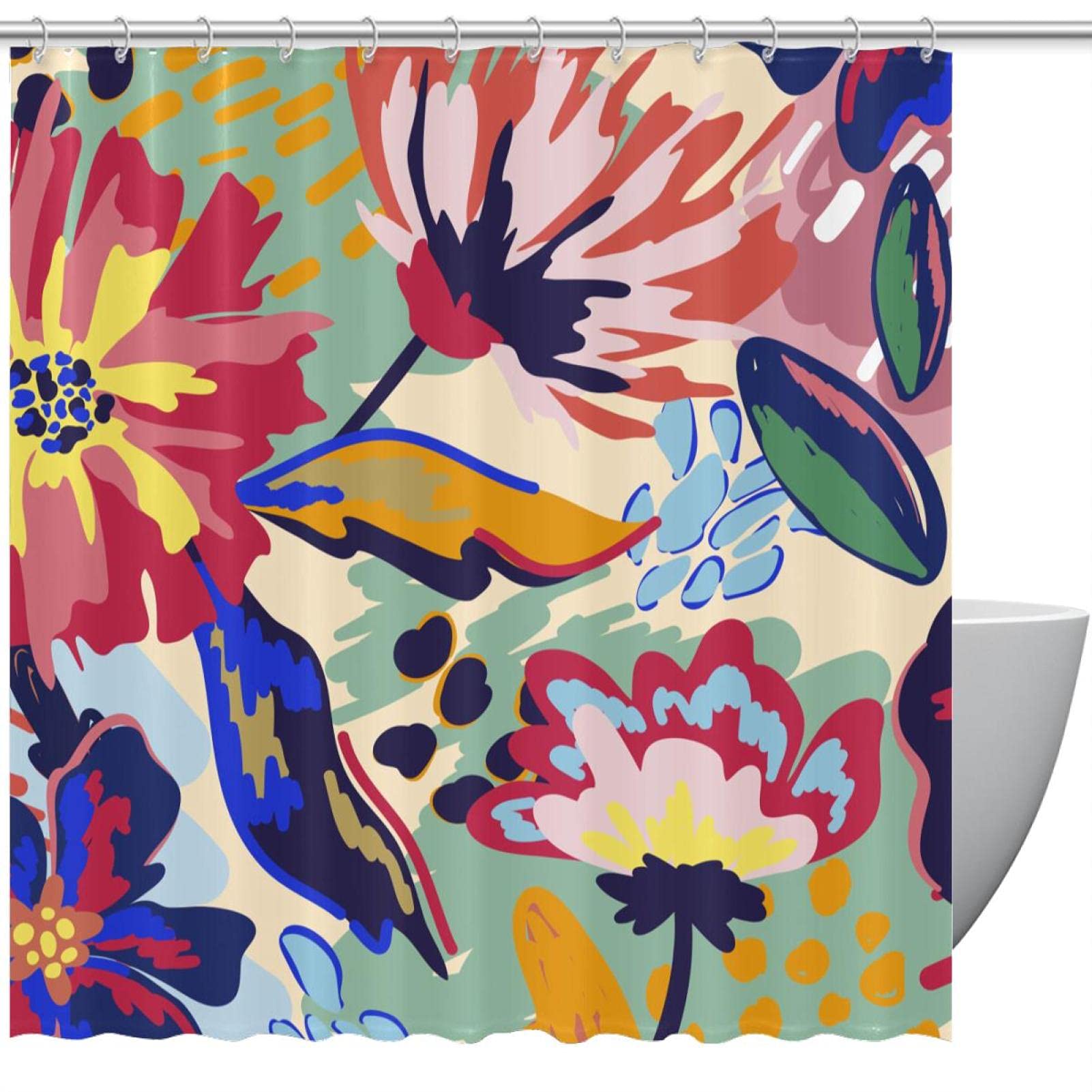 Rideau de douche motif floral abstrait étanche pour salle de bain 183x183 cm