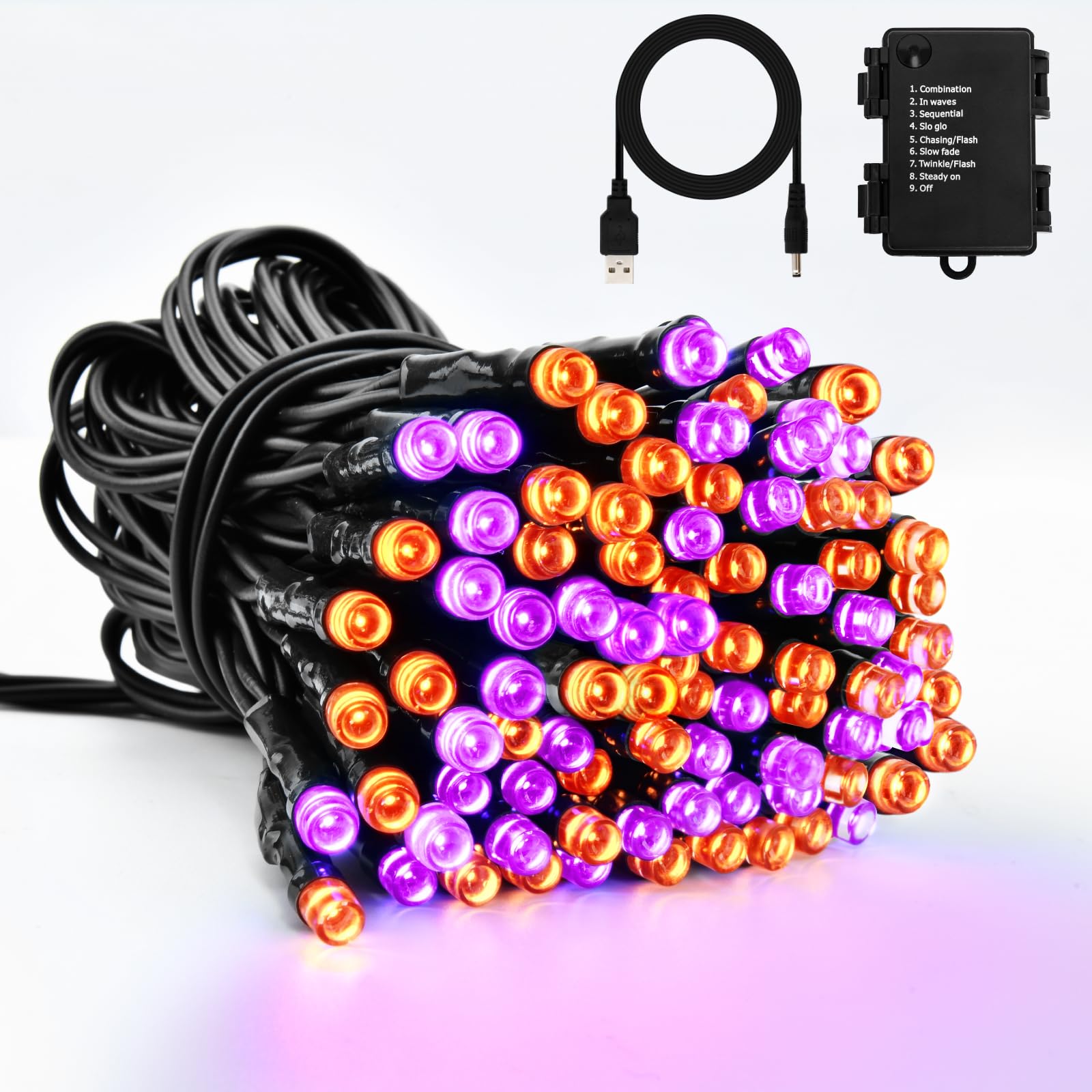 Dalugo Batterie Lichterkette, 5M 50LED USB Orange Lila Lichterkette mit Timer, 8 Modus IP65 wasserdicht mit schwarzem Kabel für Innen und Außen