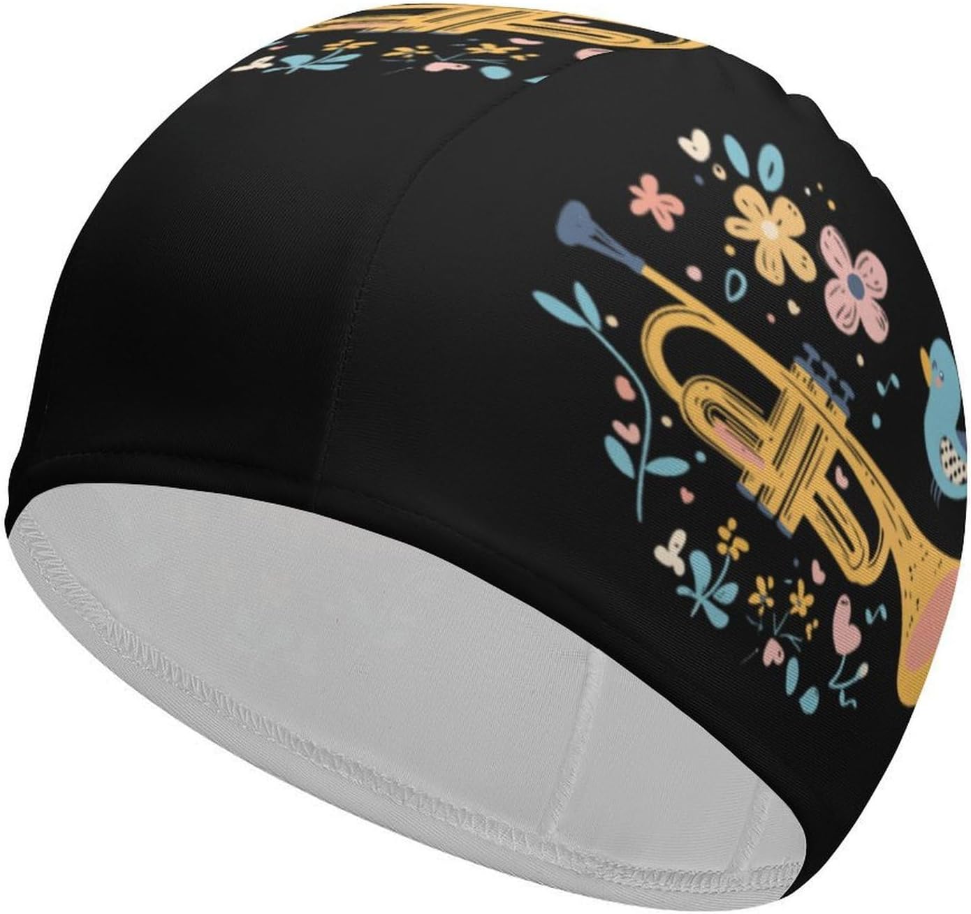 Cute Trumpet Birds Flowers Womens Swim Cap for Men Adult Swimming Hat Curly Short Medium Long Hair