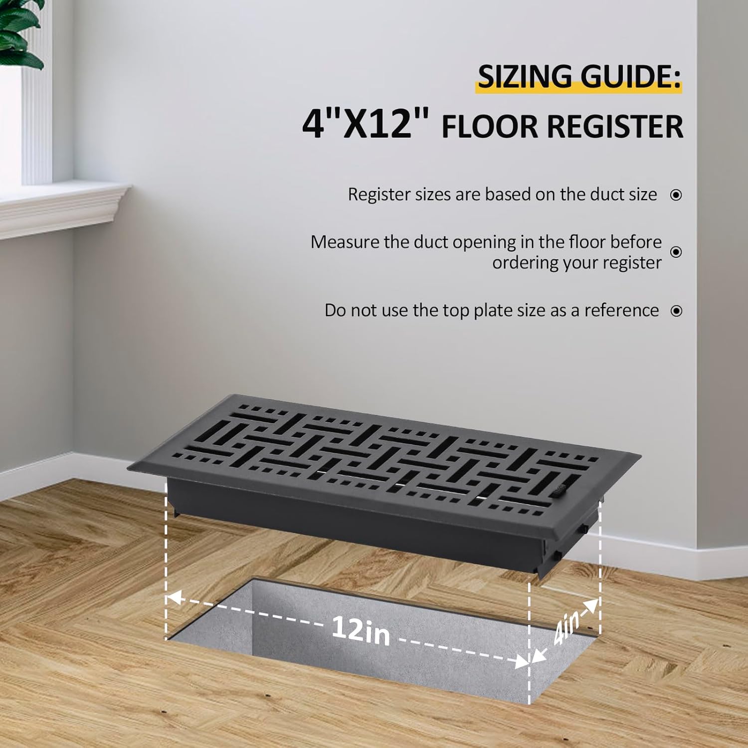 Floor Vent Covers 4x12, Air Floor Vent Covers Heavy Duty Classic Checkered Adjustable Rust Proof Finish Floor Register Vent Cover for Home Floor, Sidewall,Black （2 Packs)