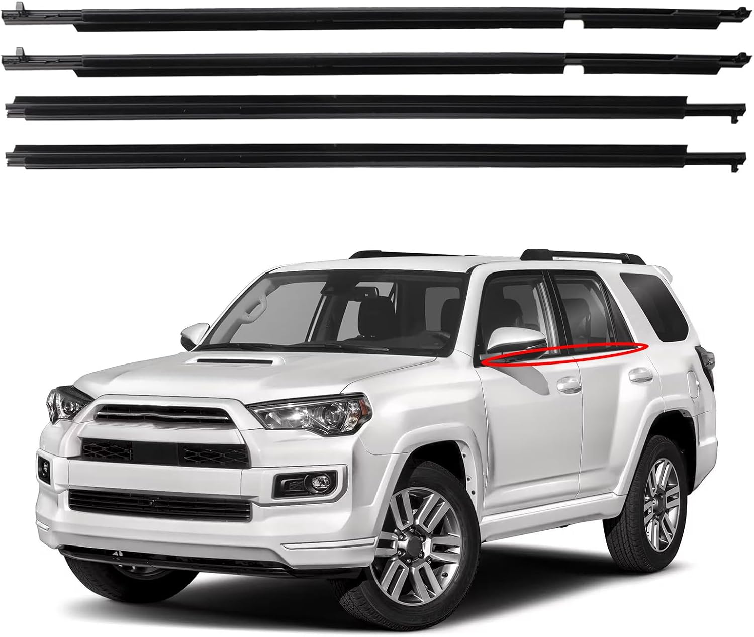 4PCS Window Molding Trim Seal for 2010-2021 Toyota 4Runner,Black Outer Door Weather Stripping Window Seal Belt,Replace#75711-35011 75712-35011 75721-35011 75722-35011