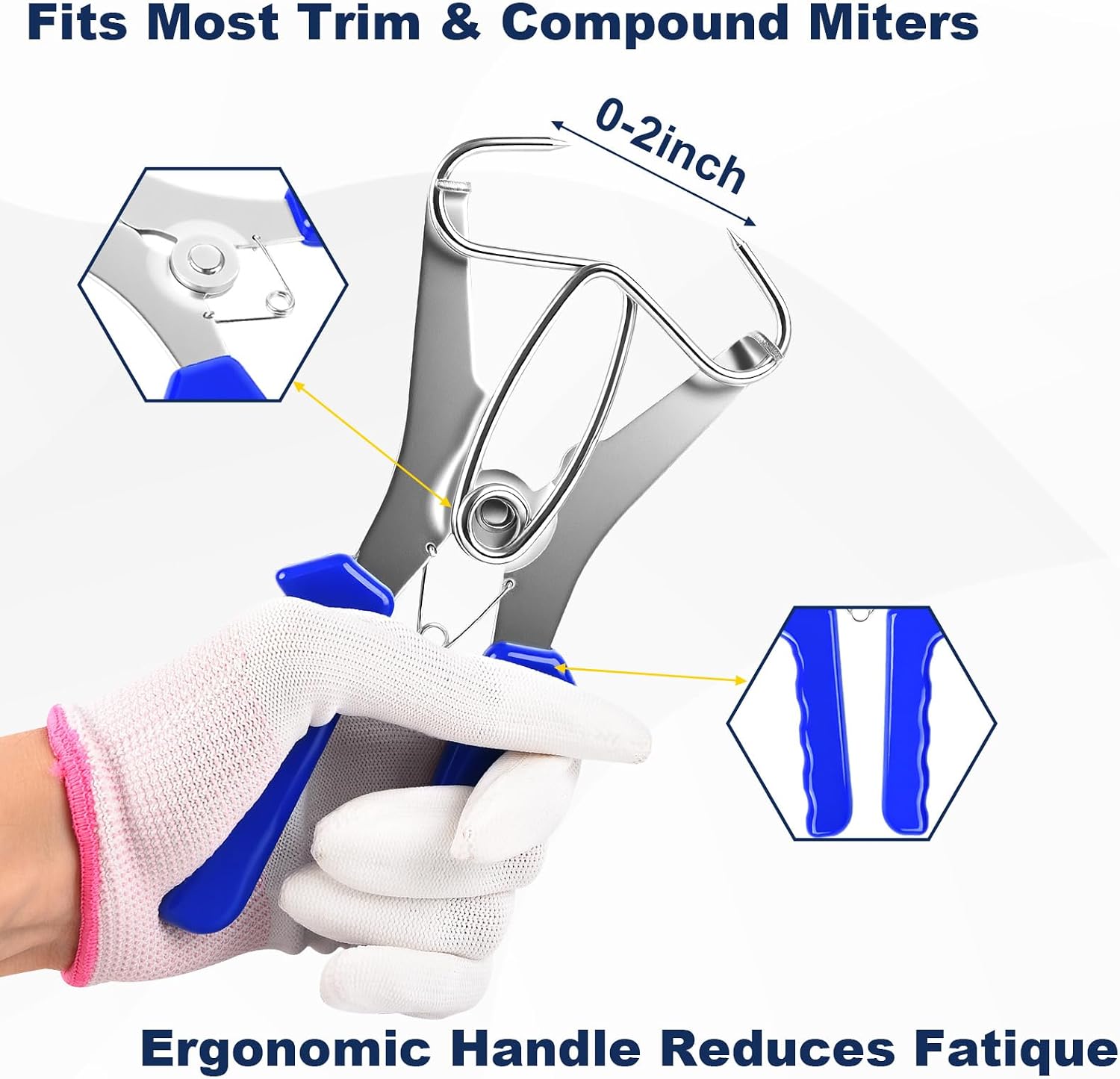 Miter Spring Clamps Pliers Kit with Stainless Steel Rubber Handle | Corner Clamps with 8 Miter Clamps and 1 Metal Ring, Spring Loaded Pliers for Woodworking, Picture Frames, Molding