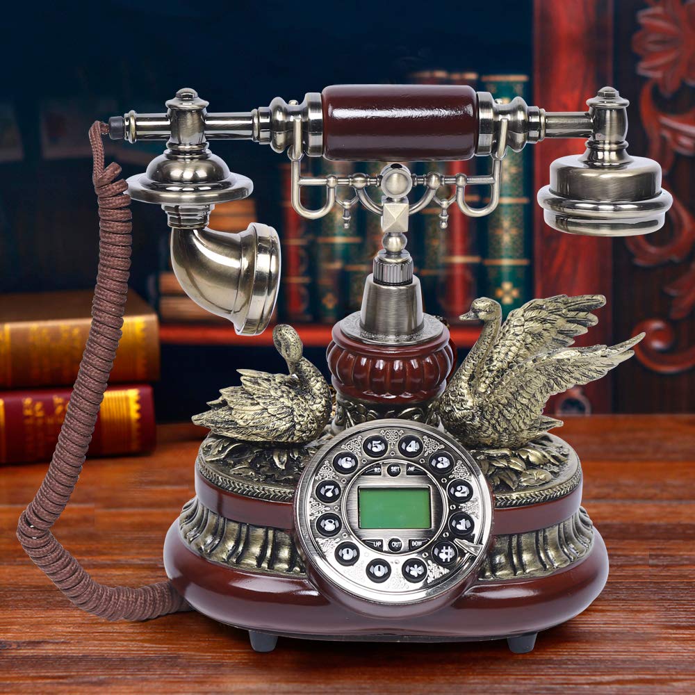 Vintage Deko Retro Telefon Festnetztelefon mit Antik-Telefon Schnurgebundenes Freisprechfunktion Harzimitat Holz Anrufer-ID ideal für Wohnzimmer oder Büro