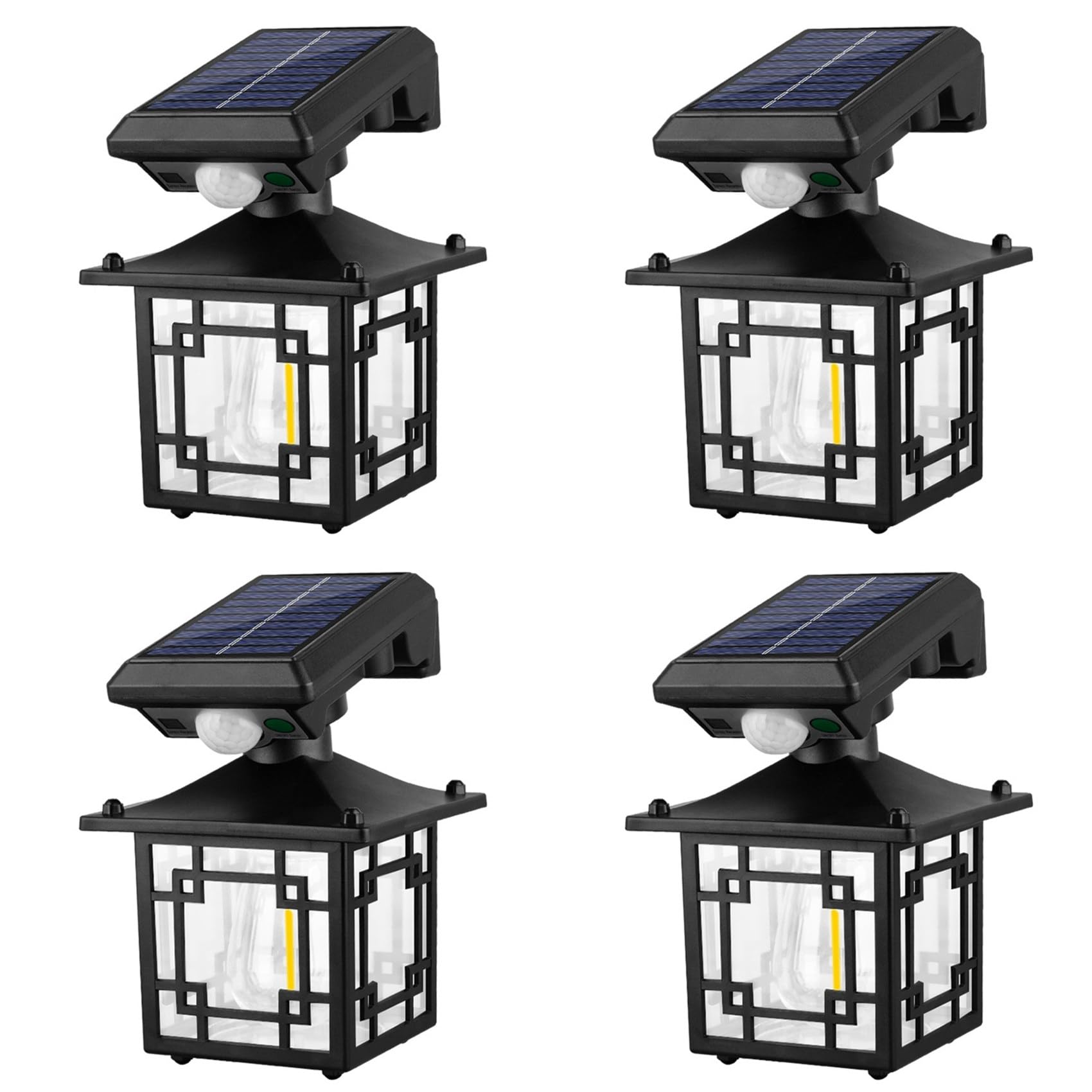 Hndhbfgrt 4X Solar Wall Lanterns Outdoor Waterproof 200LM Motion Sensor Wall Lights Fence Light with 3 Modes Exterior Wall Sconces